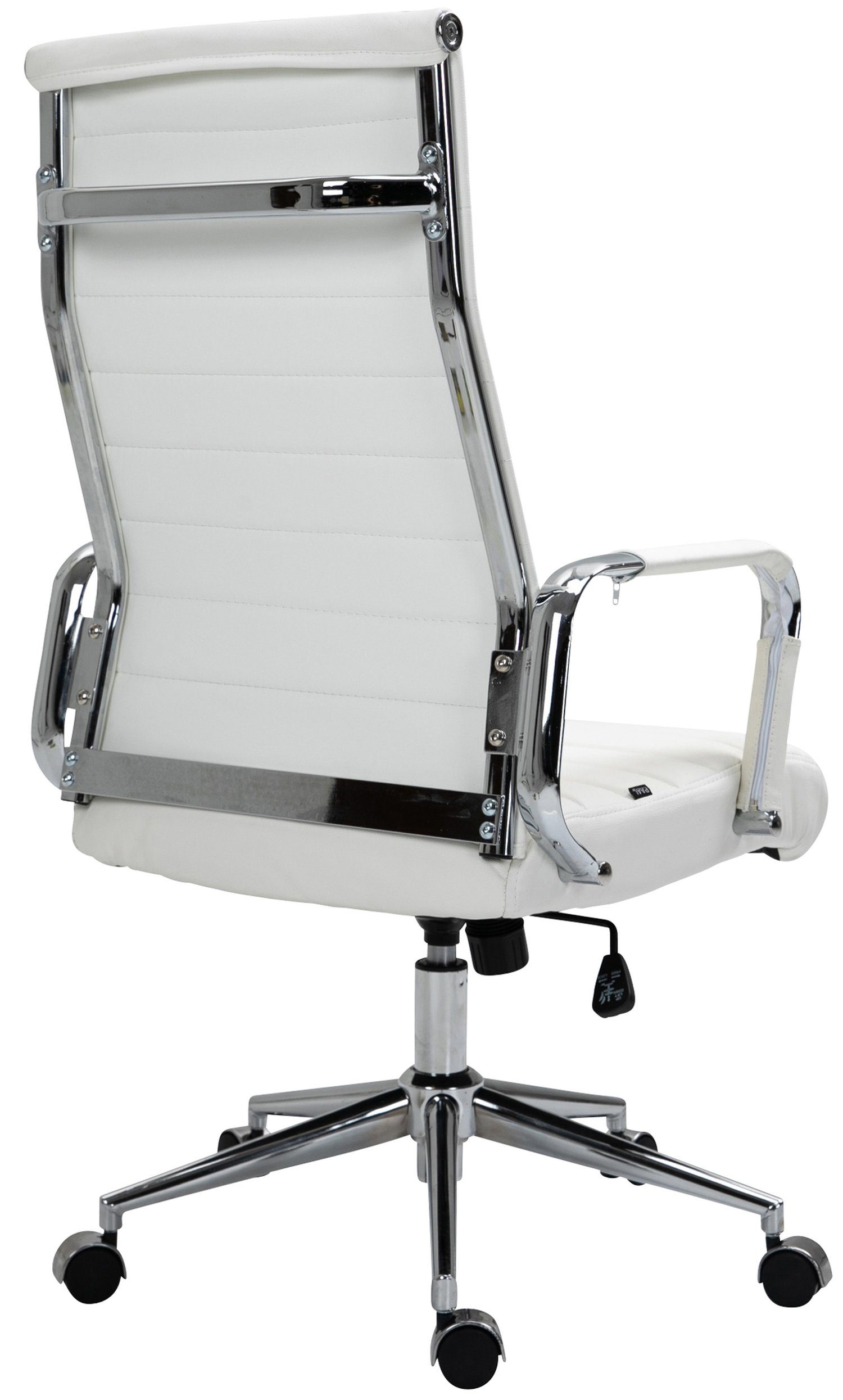 Rückenlehne 360° Chefsessel, Gestell: Sitz: Koro und weiß - Drehstuhl, chrom Echtleder Bürostuhl TPFLiving bequemer drehbar Metall (Schreibtischstuhl, höhenverstellbar - XXL), mit Bürostuhl