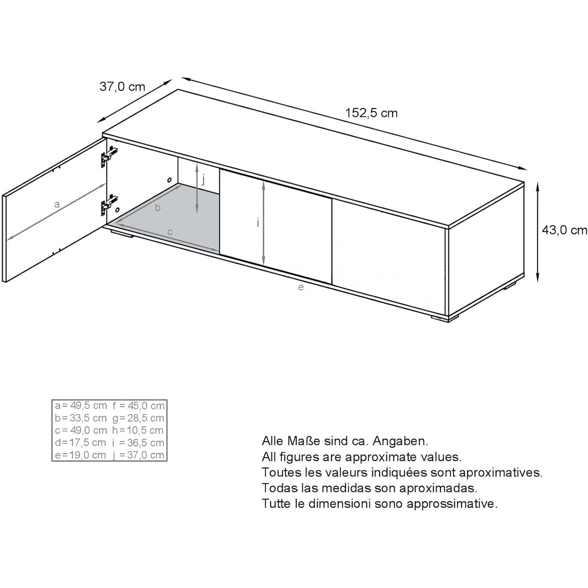 InnoFurn Lowboard Elena, Maße: Breite: 152,5 cm Höhe: 60,5 cm Tiefe: 37 cm