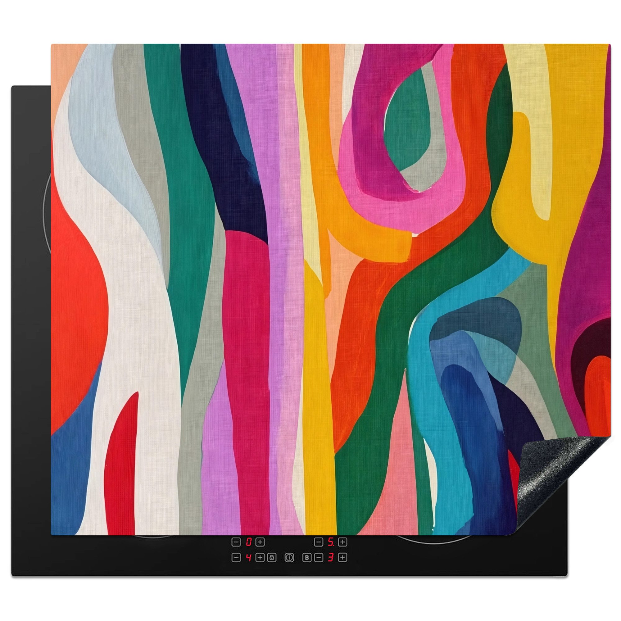 MuchoWow Herd-Abdeckplatte Abstrakt - Bunt - Wellen - Linien, Vinyl, (1 tlg), Ceranfeldabdeckung Küche, Herdabdeckplatte Einteilig, 59x51 cm