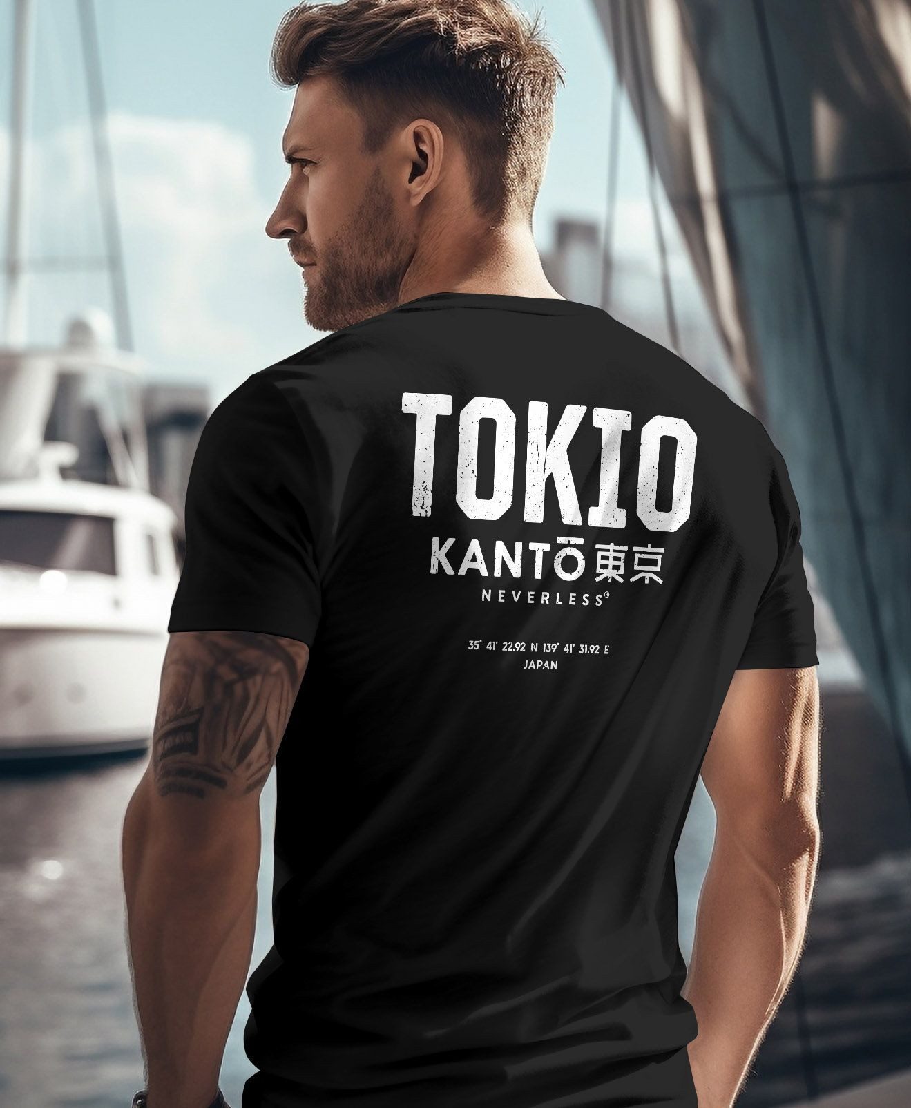 Neverless Print-Shirt Herren T-Shirt Backprint Tokyo Japan Japanische Schriftzeichen Grafik mit Print