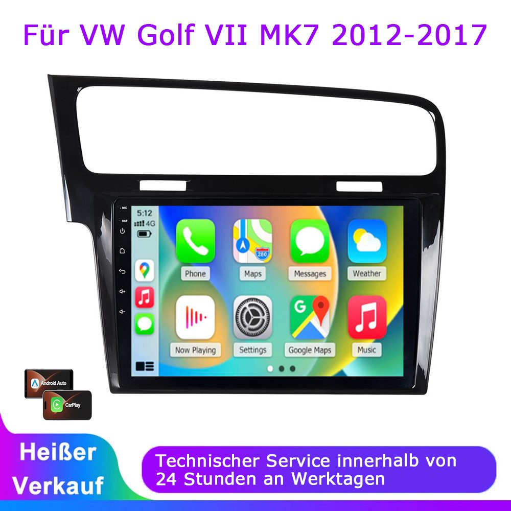 A-Sure 10.1" Für VW Golf 7 VII MK7 2012-2017 4+64GB RDS DSP Navi 1280*800 IPS Autoradio (Digitalradio (DAB), UI Theme, SWC, Canbus)