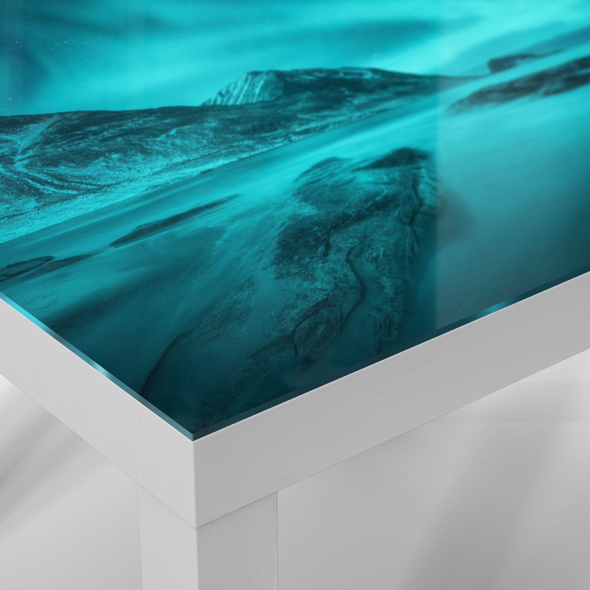 Glas DEQORI 'Polarlichter Beistelltisch in Glastisch modern Weiß Norwegen', Couchtisch