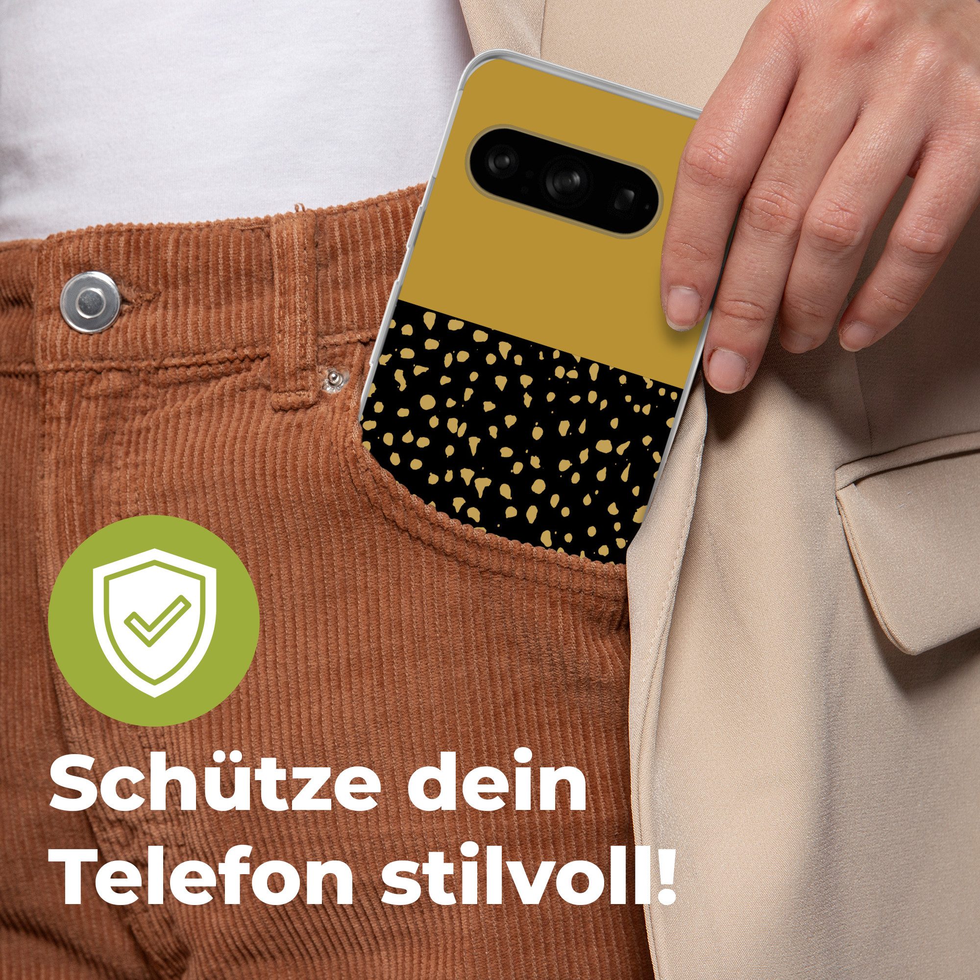 MuchoWow Handyhülle für Google Pixel 8 Pro Polka dots - Ockergelb - Schwarz, Phone Case, Silikon, Schutzhülle Dünn