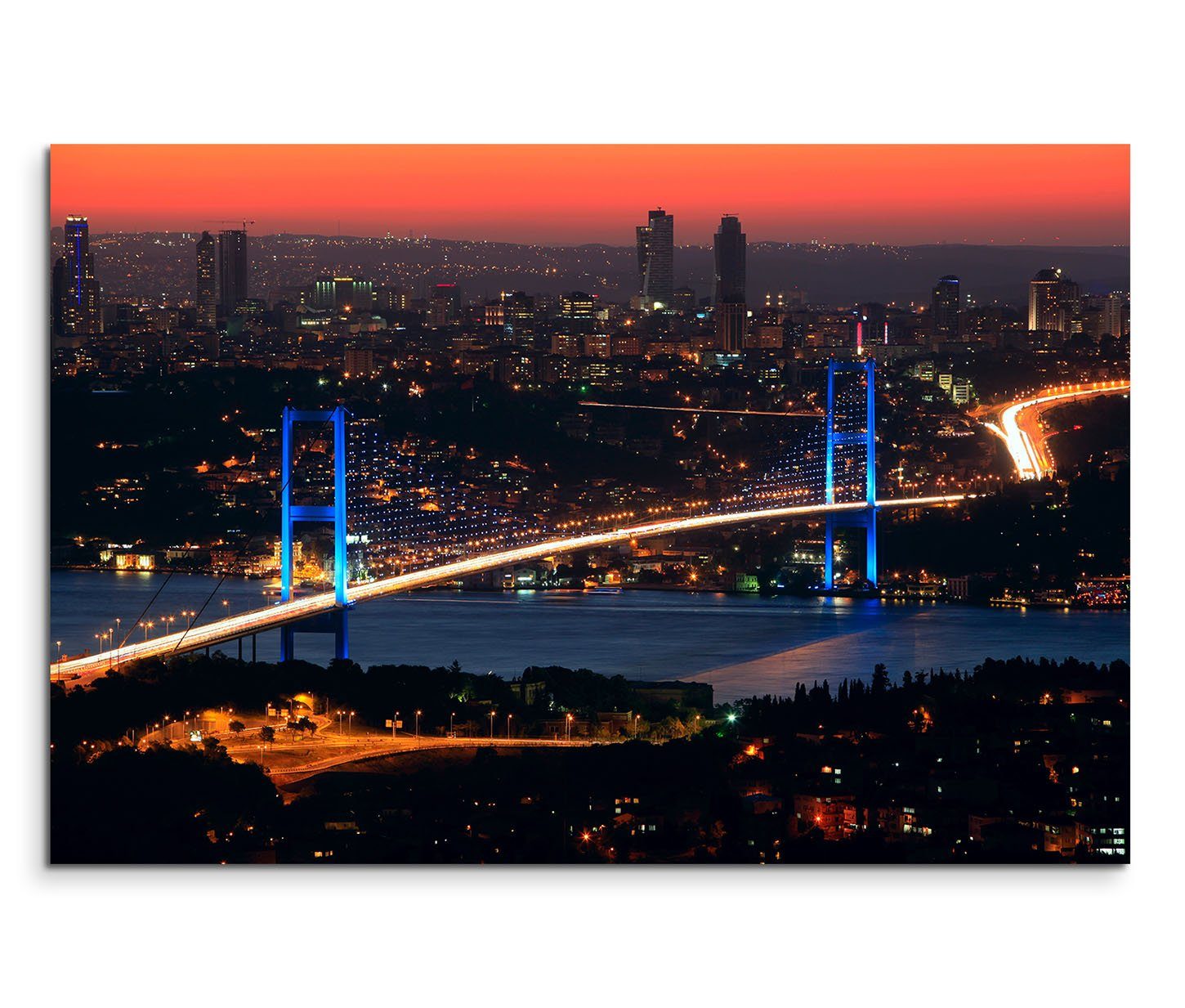 Leinwandbild 120x80cm Wandbild Istanbul Bosporus Brücke Nacht Lichter