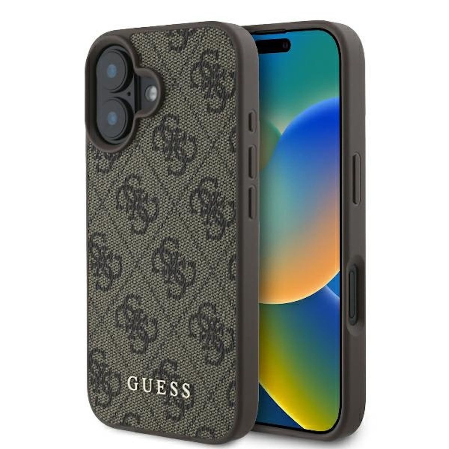 Guess Smartphone-Hülle GUESS Apple iPhone 16 Plus Hardcase 4G Classic Design Hülle Braun