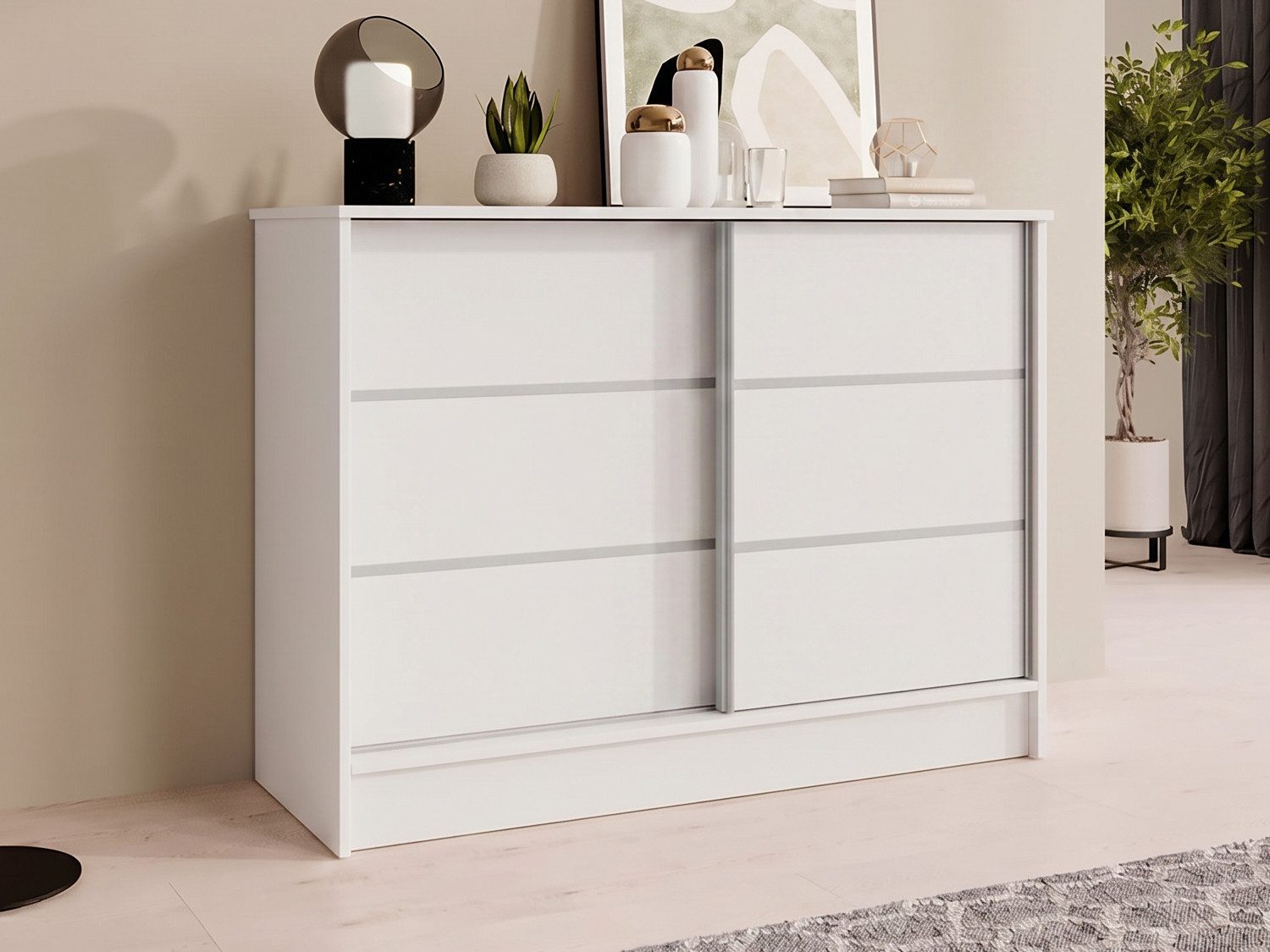 Beautysofa Kommode MIRELA mit 2 Schiebetüren (in 100 cm, 120 cm oder 160 cm, verschiedene Farben), mit dekorativen Sprossen