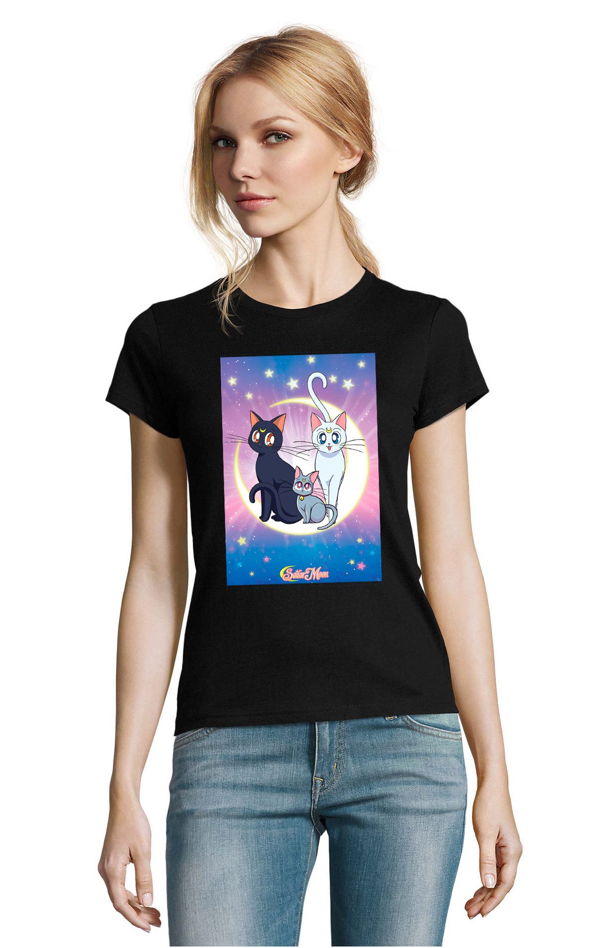 T-Shirt Sailor Moon Cats Luna Anime Manga Friends Damen Fun Shirt