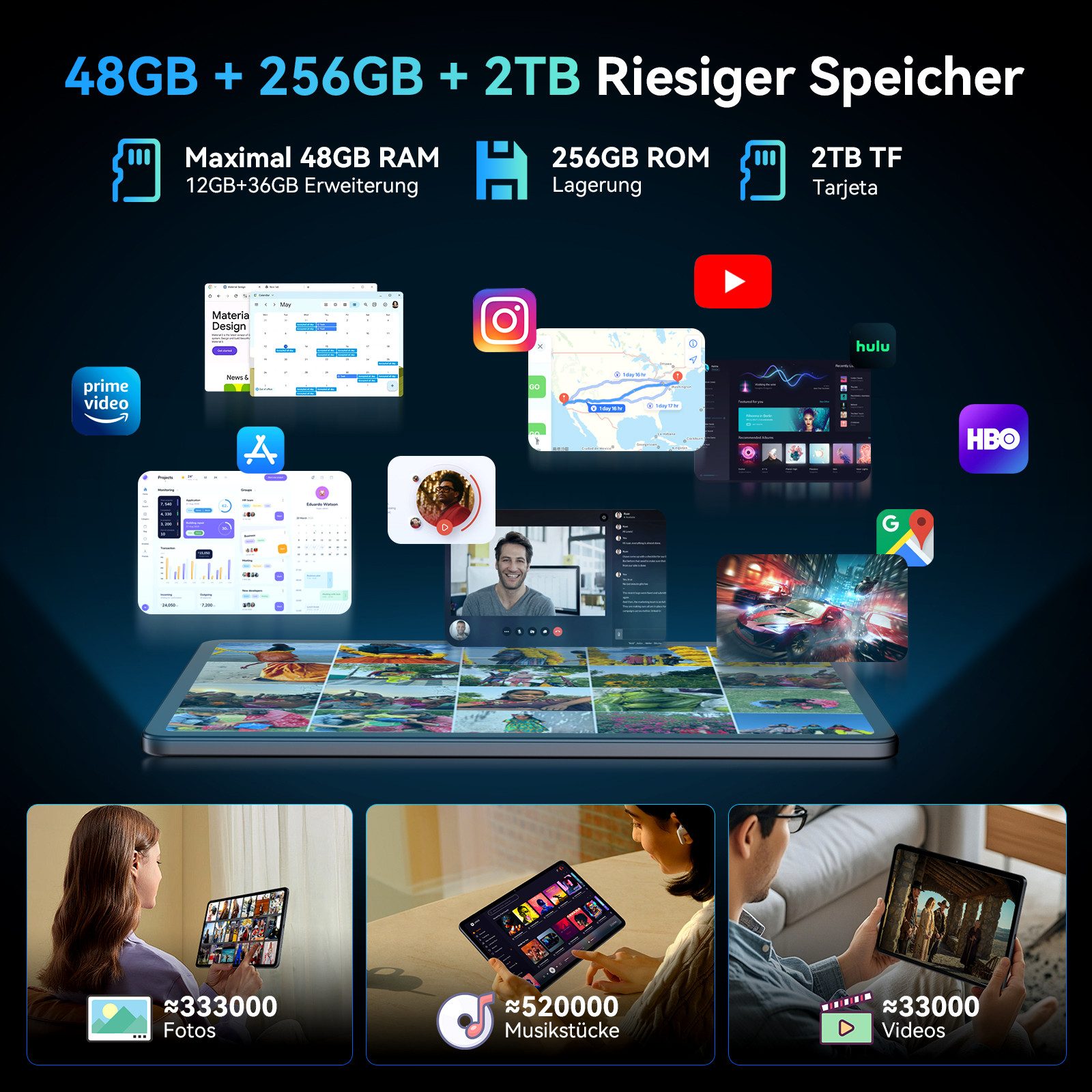TABWEE 12,2" Android 16 4G LTE 10000 mAh Akku 256 GB Tablet (12.2", 256 GB, Android16, Android 16, 4G LTE, 5G Wifi, 10000 mAh Akku, mit Stift/Maus/Tastatur)