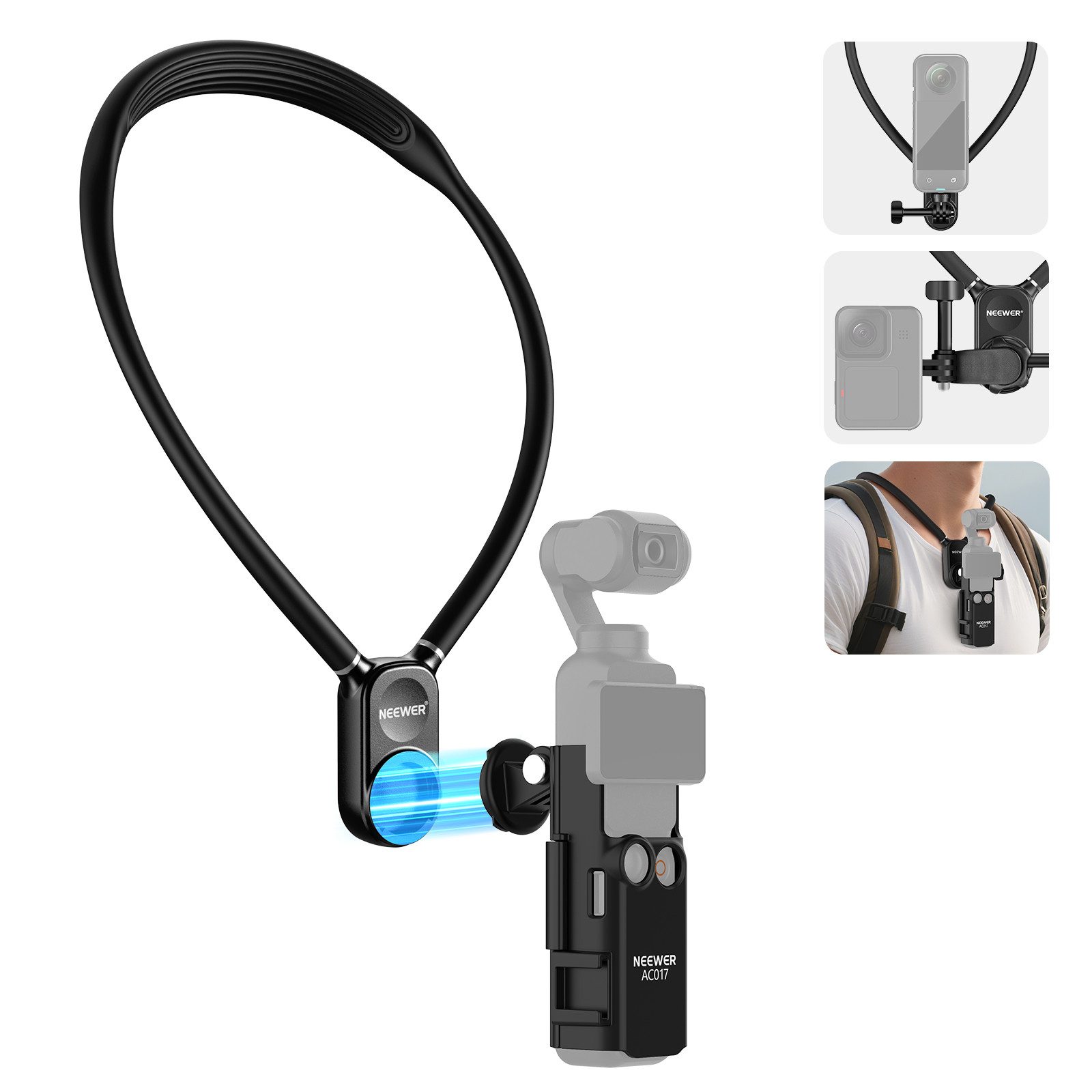 Neewer Action Cam-Halterung GP39 Magnetische Hals-Halterung mit Pocket 3 Käfig, Zubehör für POV, (Packung, Flexible Halterung für Action-Kamera)
