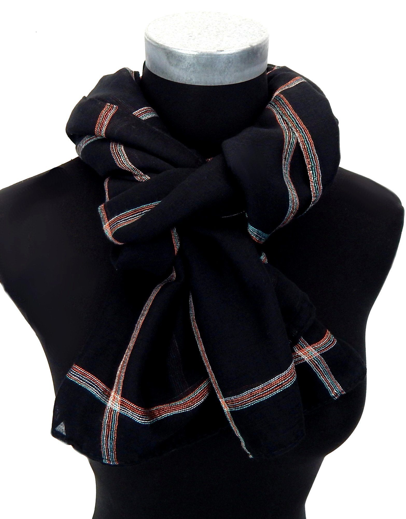 Modeschal, schwarz leichter Jonte Streifen Viskose Ella Schal bunte eleganter