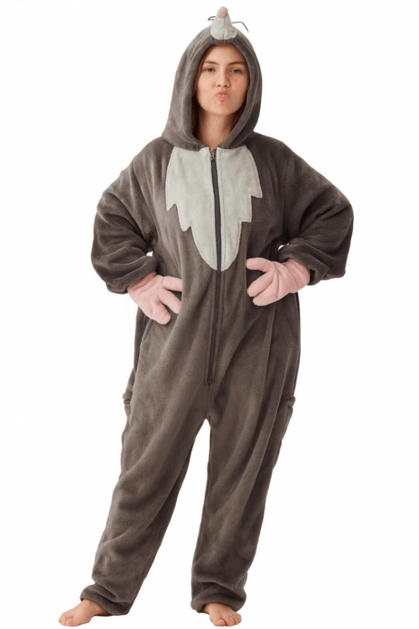 Corimori Partyanzug Flauschiges Maulwurf Kostüm, Onesie für Erwachsene, Jumpsuit, Pyjama, Fasching, Kigurumi, Tierkostüme, Maulwurf Elron
