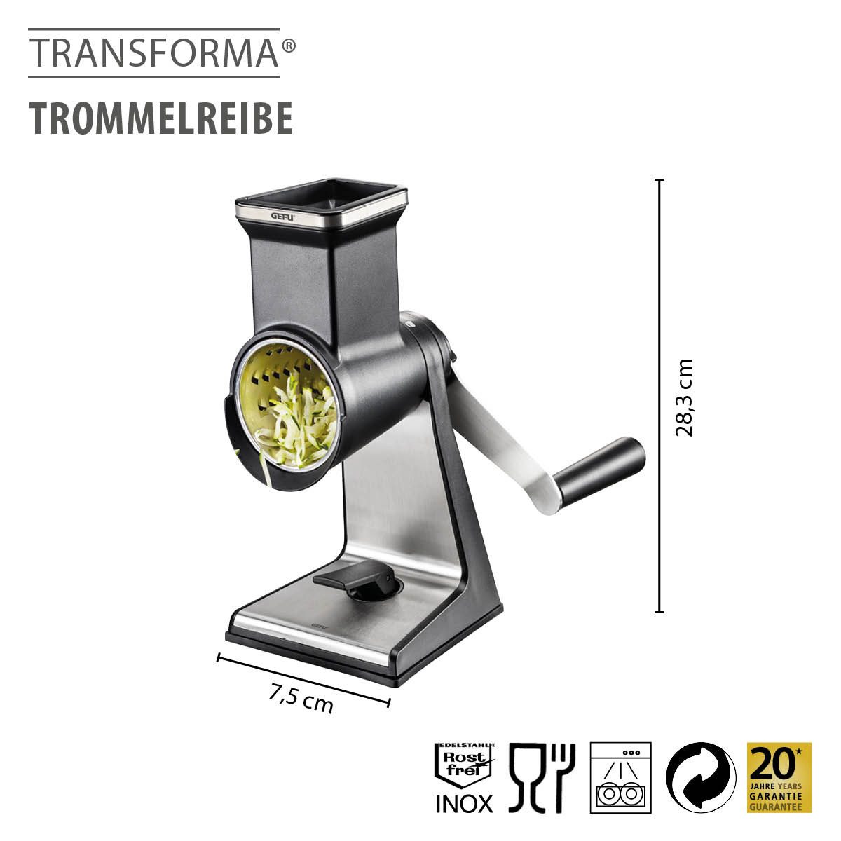 GEFU Käsereibe Trommelreibe TRANSFORMA® Reibemühle Gemüsehobel Ed – Bild 2 von 5