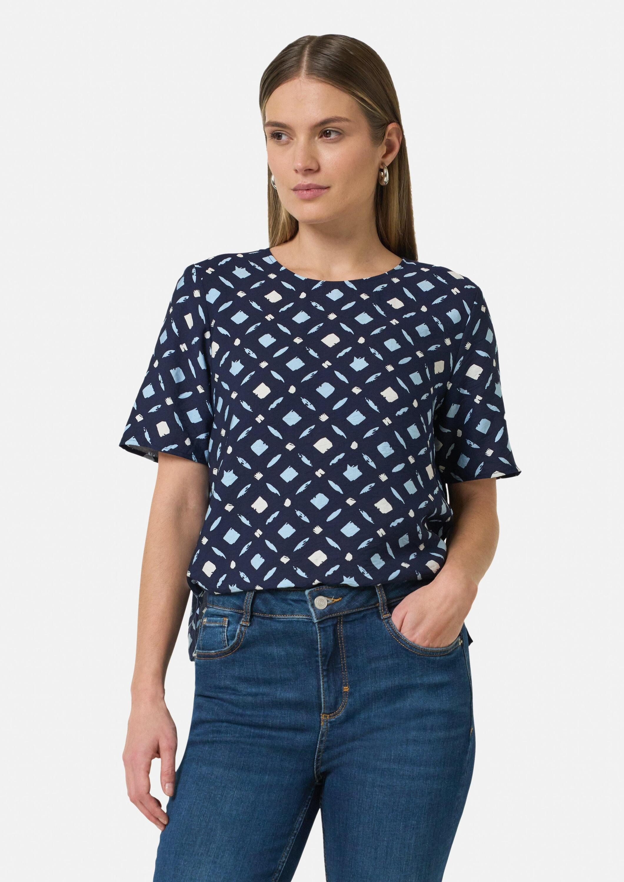 comma Kurzarmbluse Bluse Twilllbluse mit All-over-Print