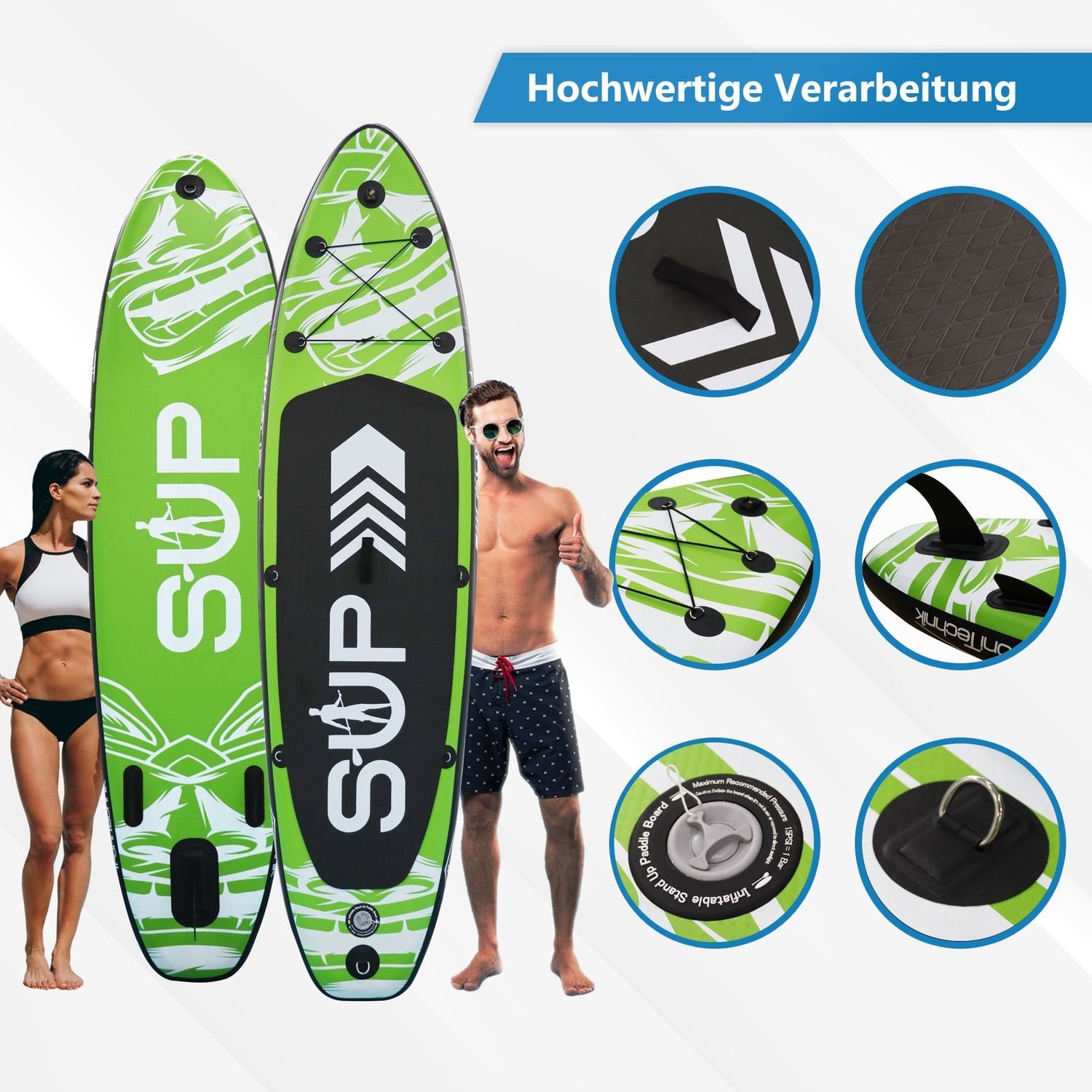 für Drop Supboard 24Move inkl. Stich mit Zubehör, Kinder Pumpe, Anti-Rutsch Up Paddel, Doppelhub tlg., Premium ready, 366x80, aufblasbar, Longboard, Sicherungsleine, bis (Rucksack, Erwachsene, SUP-Board GRÜN, 200 Action 6 Cam Oberfläche & Technologie Stand und Paddleboard Set, kg),