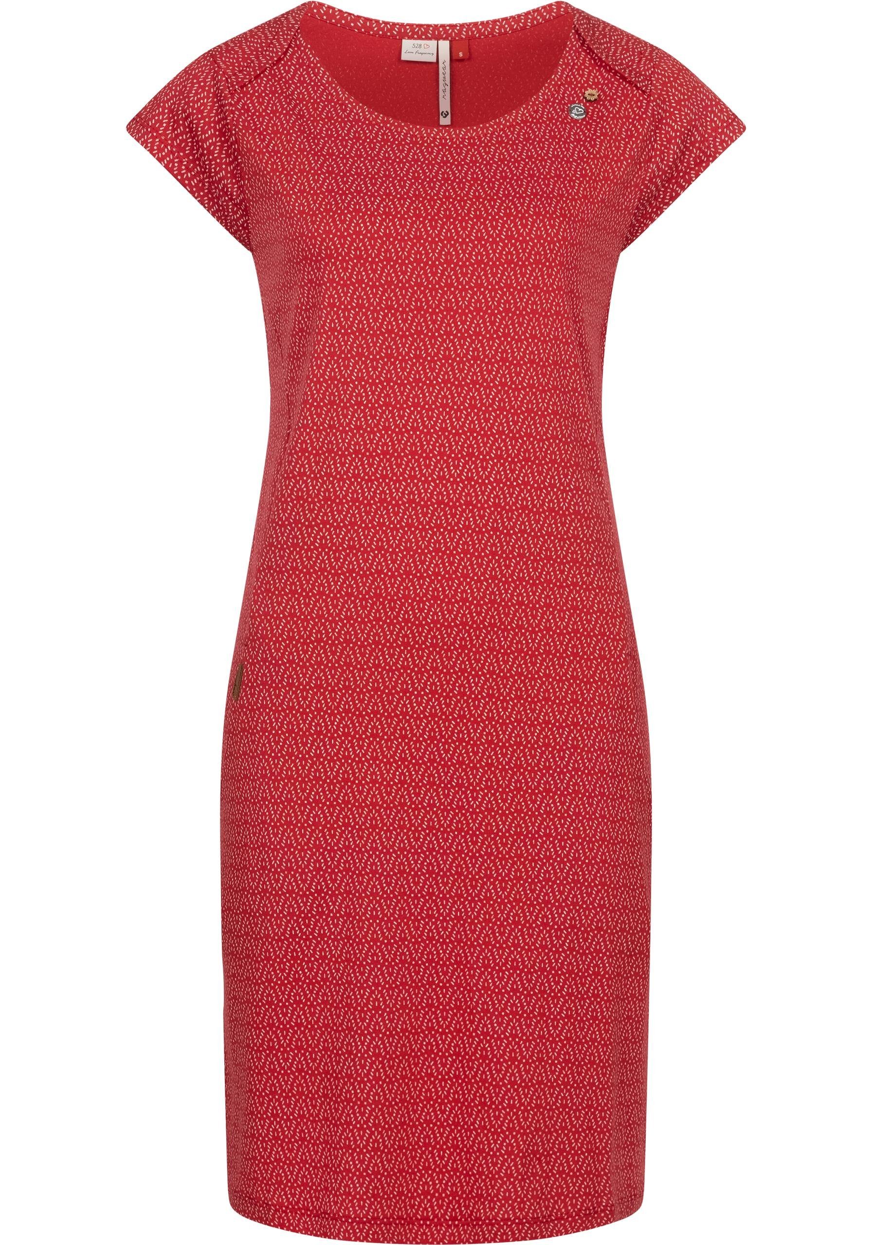 Sommerkleid Alloverprint, mit rundem Shirtkleid seitlichen Ragwear Taschen Ausschnitt stylisches und Rivan mit Shirtkleid Print