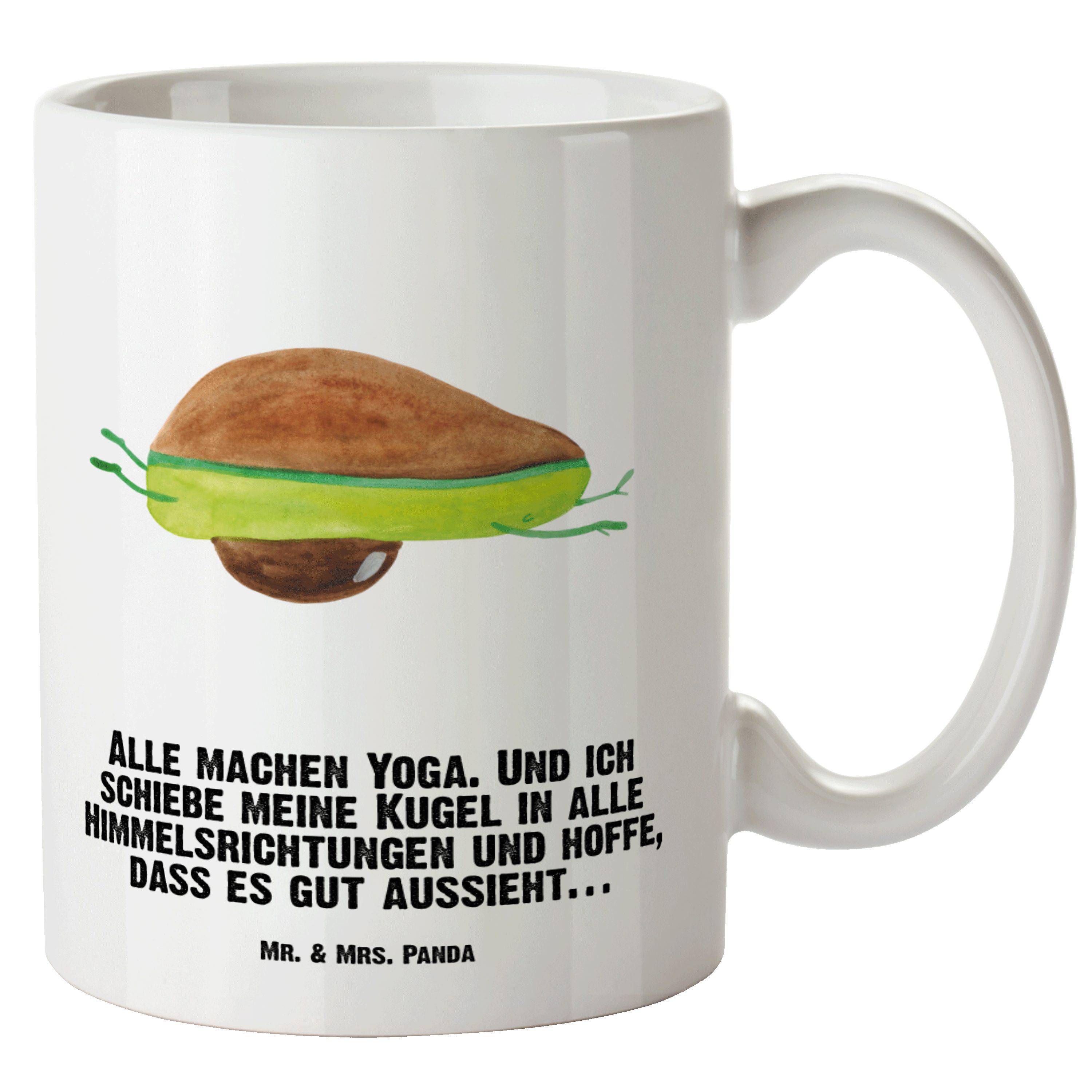 Mr. & Mrs. Panda Tasse Avocado Yoga - Weiß - Geschenk, Avocado Yoga Vegan, XL Becher, Humor, XL Tasse Keramik