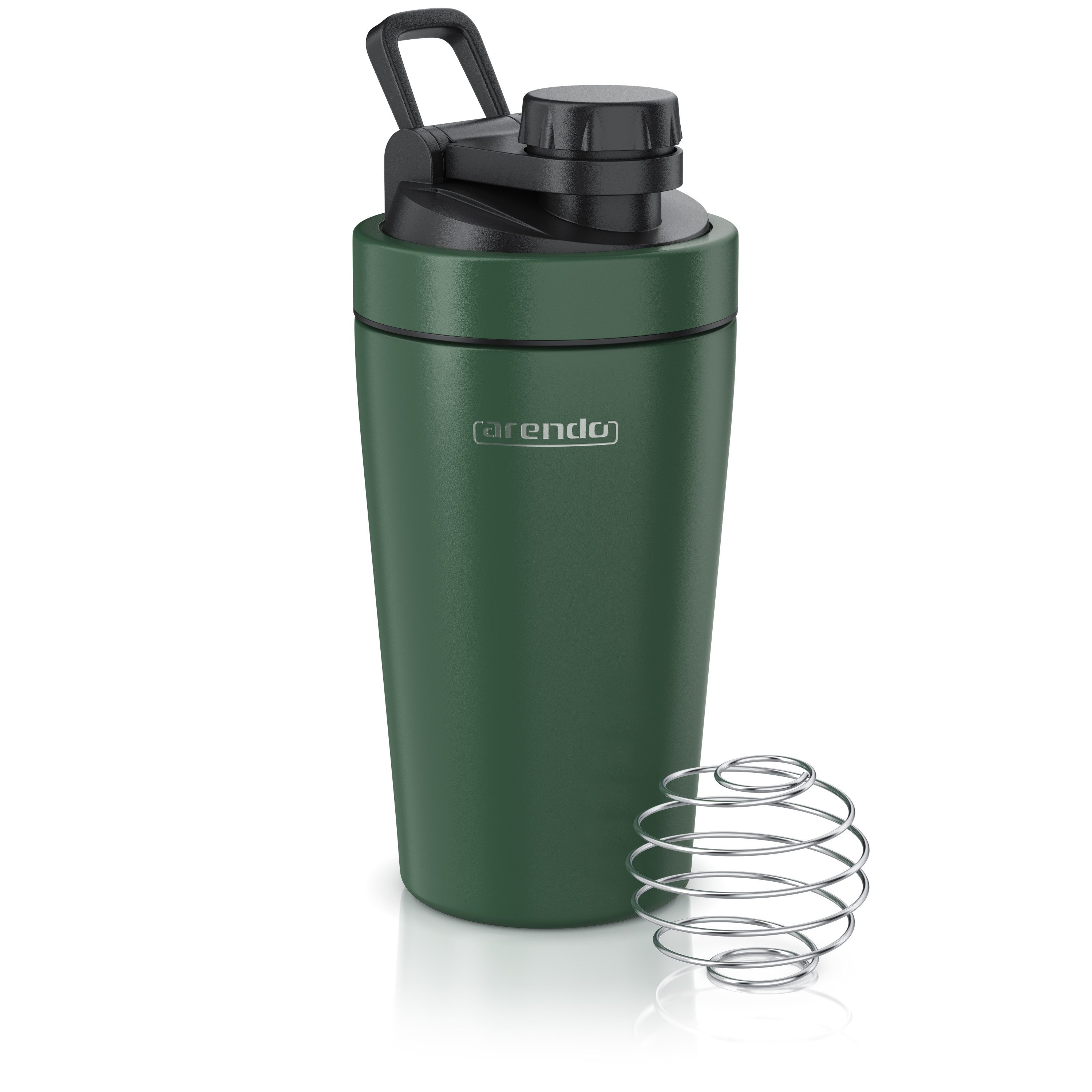 Arendo Protein Shaker Edelstahl Eiweißshaker 500 ml, verschließbar, bruchfest, BPA-frei, Edelstahl, auslaufsicher, spülmaschinengeeignet, mit Tragegriff und Mixball