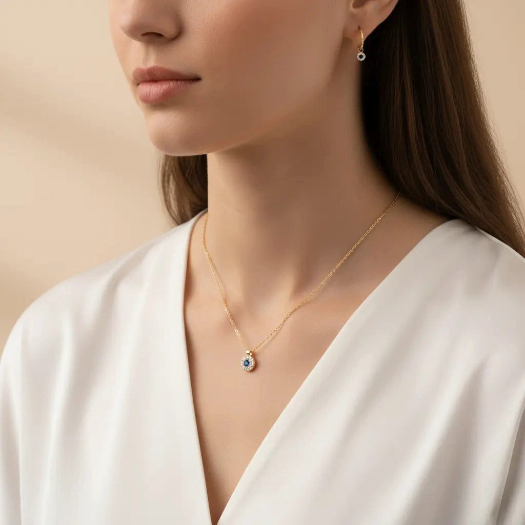 Suzan Gold Schmuckset Suzan Gold® Celestia Bloom – 375 Echtgold Schmuckset für Damen, Kette