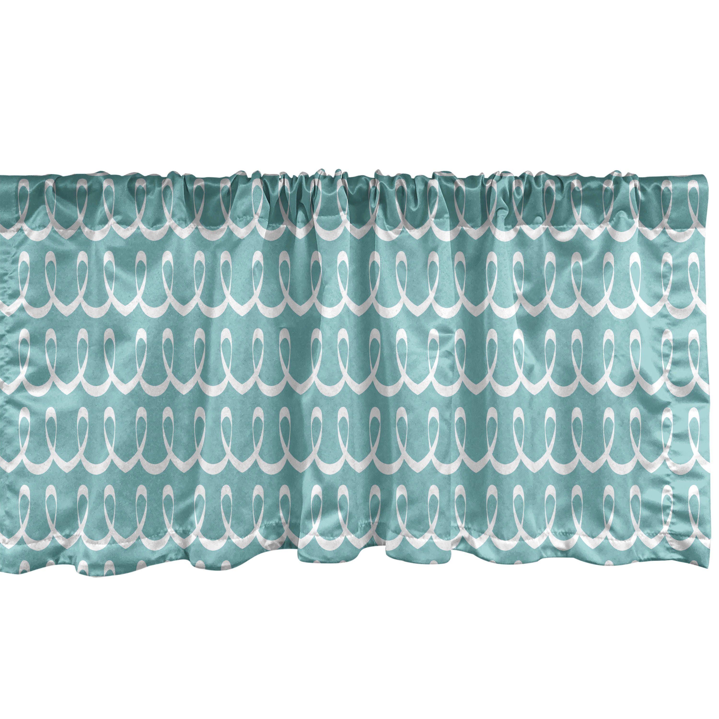 Scheibengardine Vorhang Volant für Küche Schlafzimmer Dekor mit Stangentasche, Abakuhaus, Microfaser, Türkis Geschwungene Linien