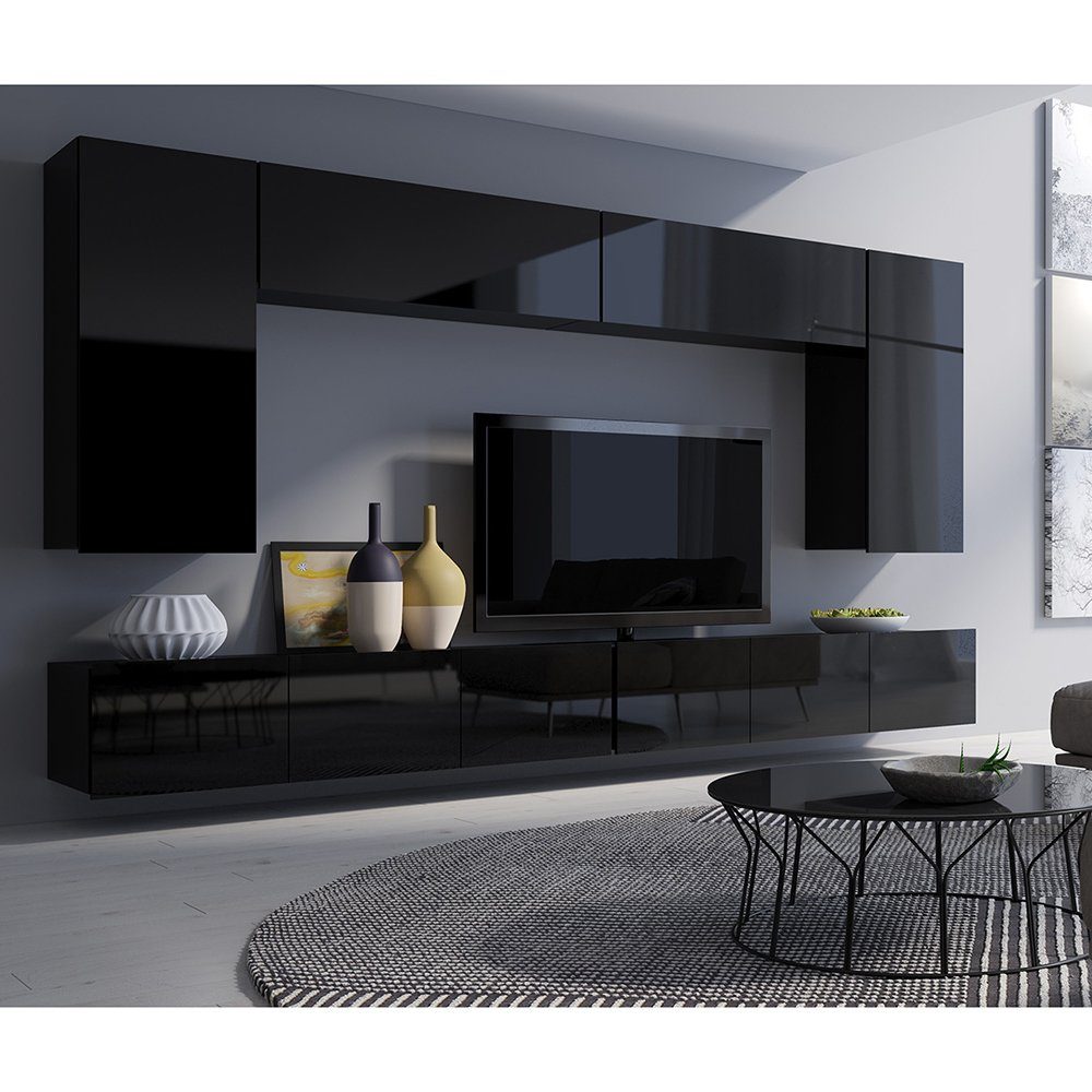 Lomadox Wohnwand CAIRNS-132, (6-St), in schwarz Hochglanz, Modern, grifflos günstig online kaufen