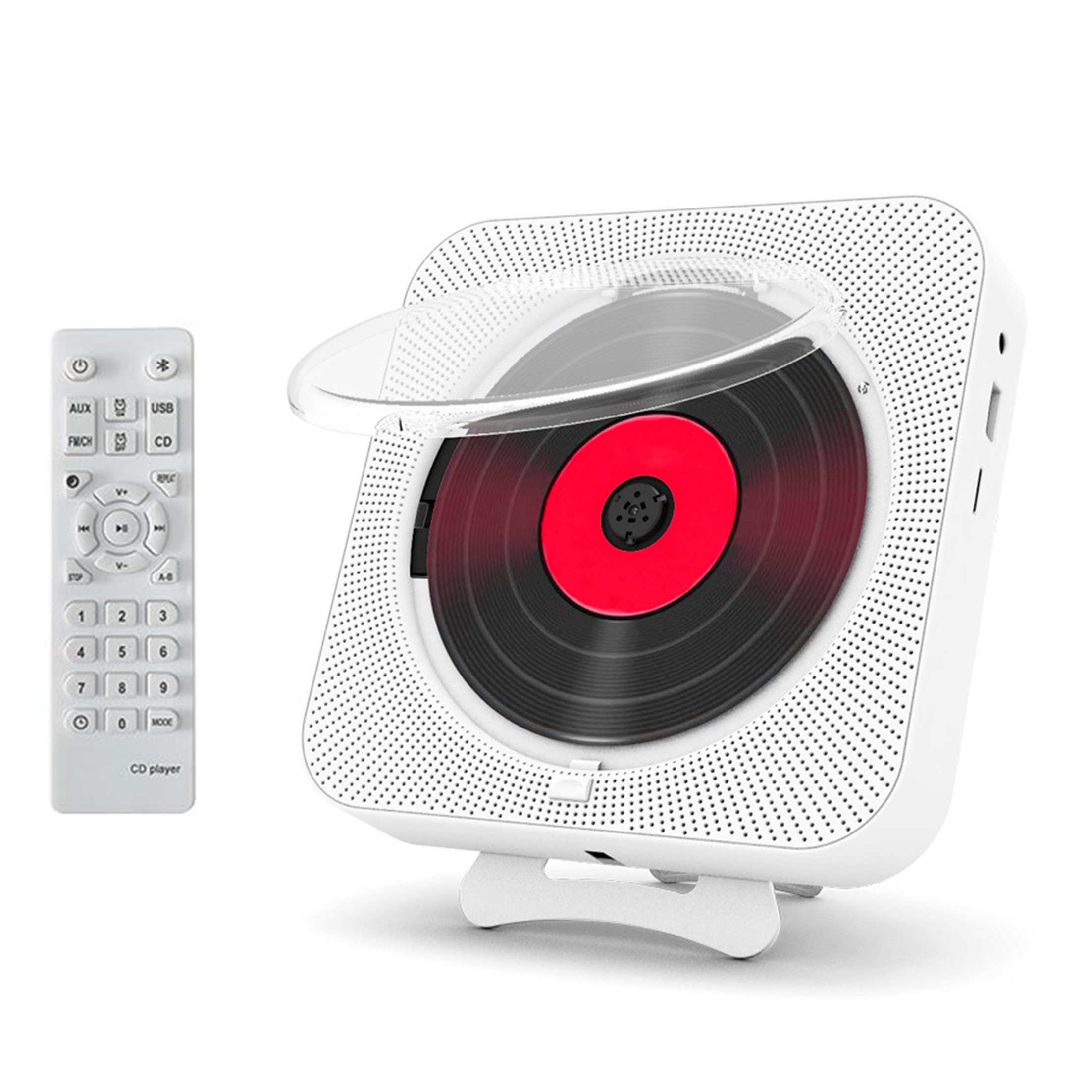 KINSI Wandmontierbarer CD Player,MP3-CD-Player,mit Bluetooth Lautsprecher CD-Player (FM Radio, A-B Wiederholung,Fernbedienung, Timer-Funktion)