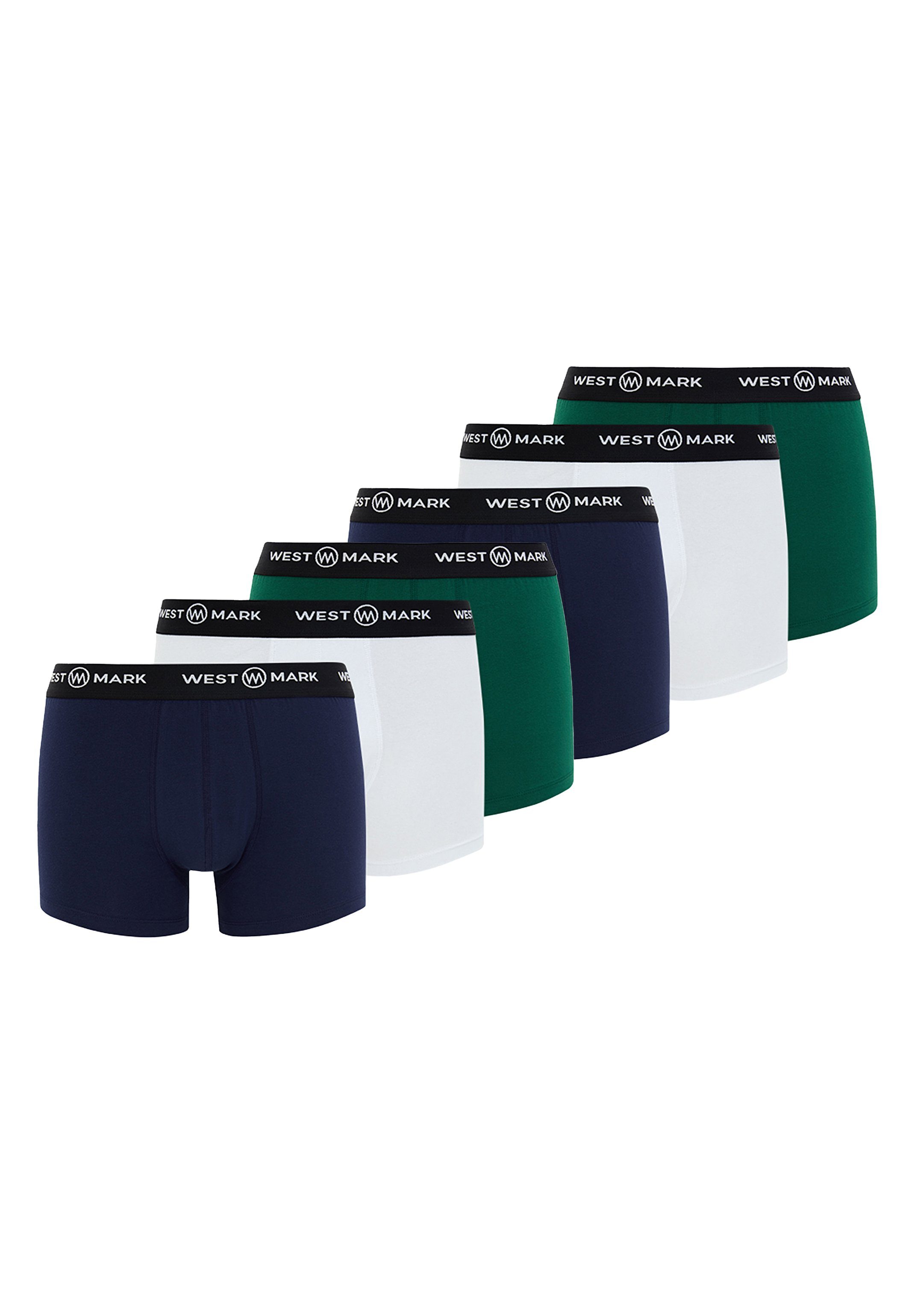 WESTMARK LONDON Retro Boxer 6er Pack Oscar (Spar-Set, 6-St) Retro Short / Pant - Baumwolle - Ohne Eingriff - Navy / White / Green