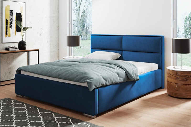 Beautysofa Polsterbett Duo (Doppelbett aus Velourstoff, mit große Bettkasten, gelb / schwarz / blau / grün / grau / rosa), mit Metallrahmen und Gaszylinder