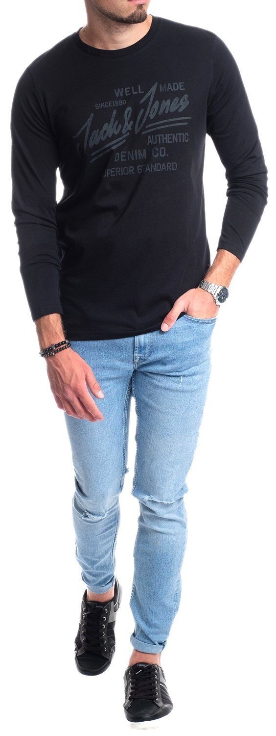 Jack & Jones Langarmshirt (Spar-Set, 2er-Pack) basic Regular Shirt mit Printdruck im 2er Set