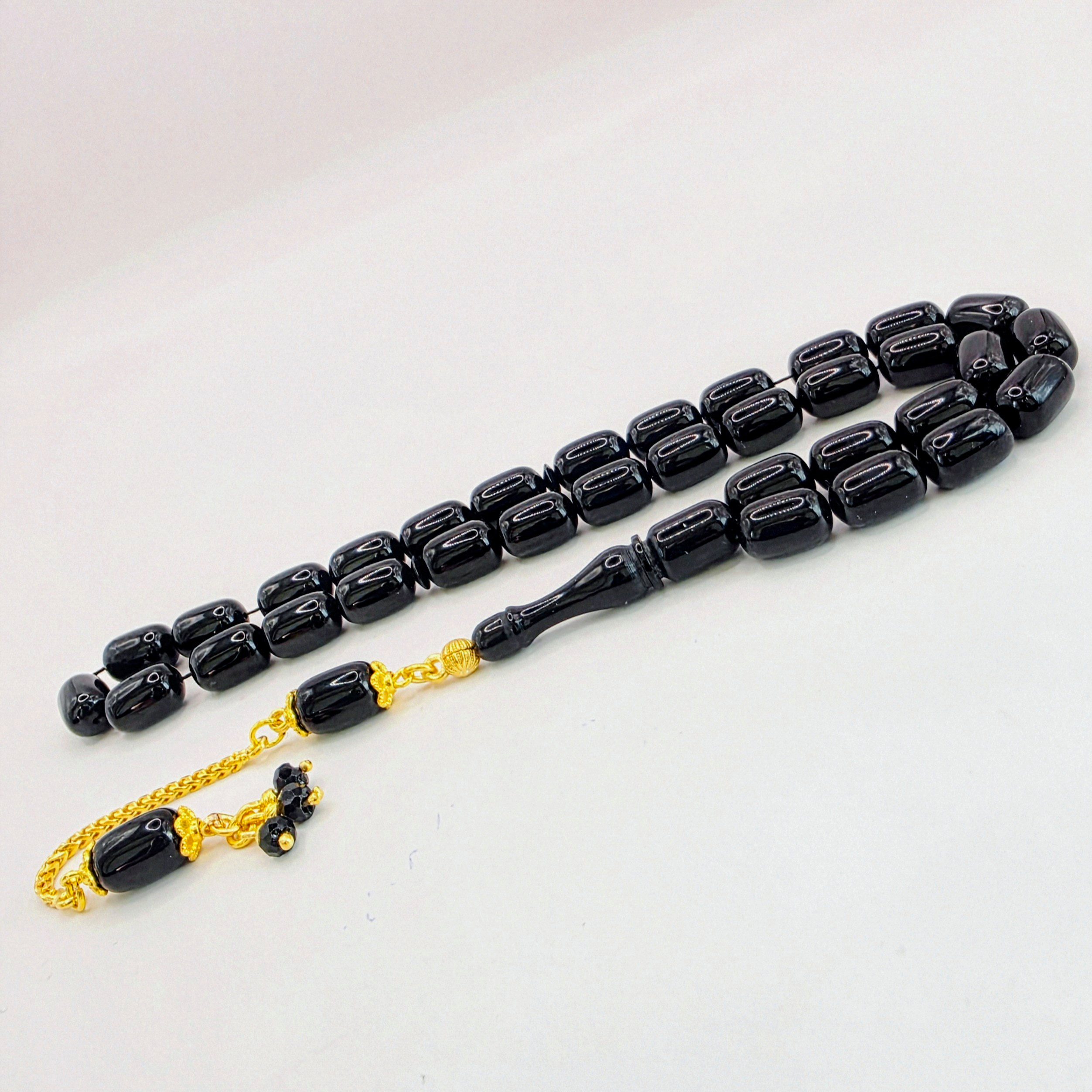 M-Punkt24 Kettenanhänger Tesbih Tespih (SCHWARZ), 925 Silber mit 585 vergoldet