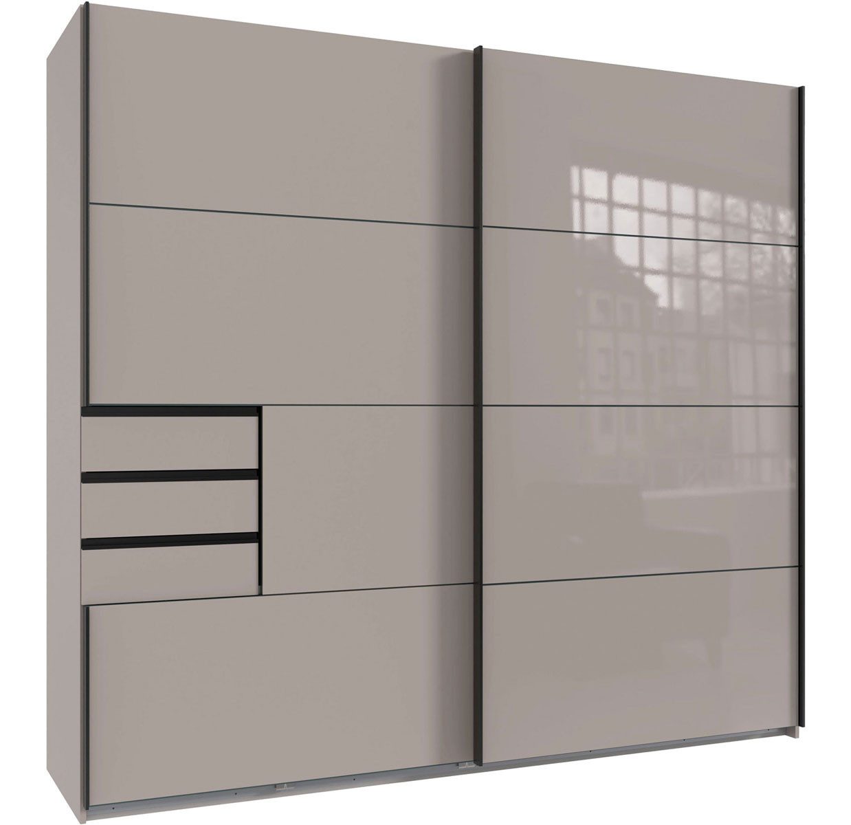 Wimex Schwebetürenschrank Saigon (Saigon, 1-St., Schwebetürenschrank) 225 cm sandgrau, Grauglas