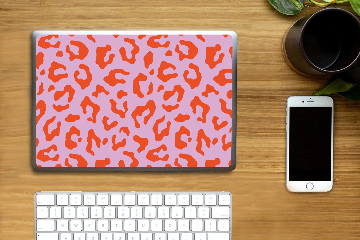 MuchoWow Laptop-Aufkleber Pantherprint - Rot - Lila - Rosa - Tierprint, (1tlg), Laptop Folien Cover, Aufkleber, Sticker, Schutz vor Kratzern, 30x21 cm
