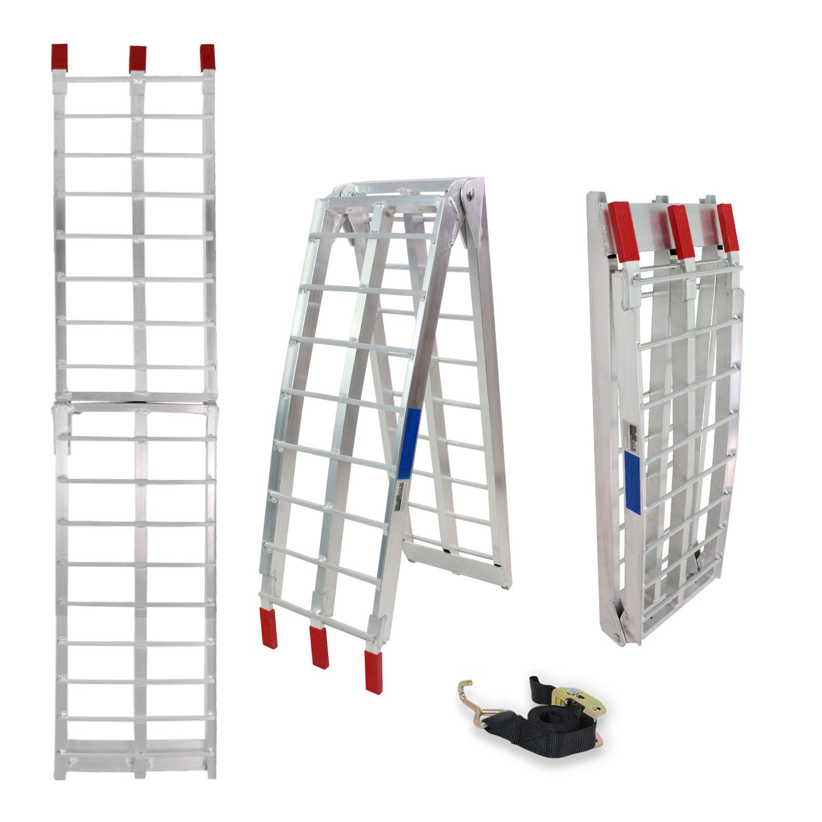 TRUTZHOLM Auffahrrampe klappbar 180 cm Traglast 340 kg Alu grau Riffelstab Verladerampe Rampe (1-St., Inkl. 1x Spanngurt), geriffelte Lauffläche, stabile Konstruktion, Klappfunktion