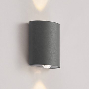 Lindby LED Außen-Wandleuchte Gatlin, LED-Leuchtmittel fest verbaut, warmweiß, Modern, Aluminium, Kunststoff, dunkelgrau (RAL 7016), 1 flammig, inkl.