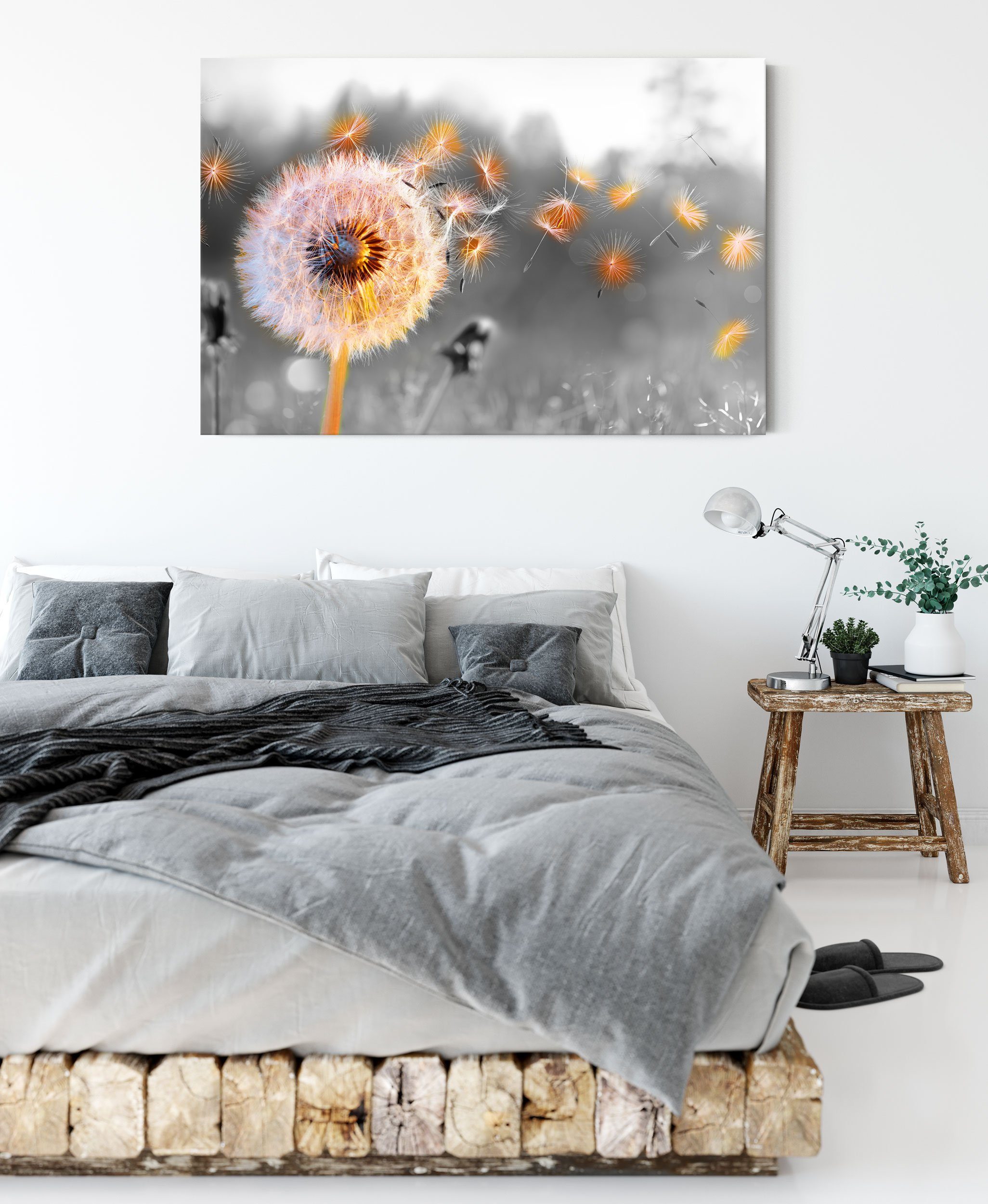 Pixxprint Leinwandbild Nahaufnahme Pusteblume Sonnenuntergang B&W Detail, Nahaufnahme Pusteblume Sonnenuntergang B&W Detail (1 St), Leinwandbild fertig bespannt, inkl. Zackenaufhänger