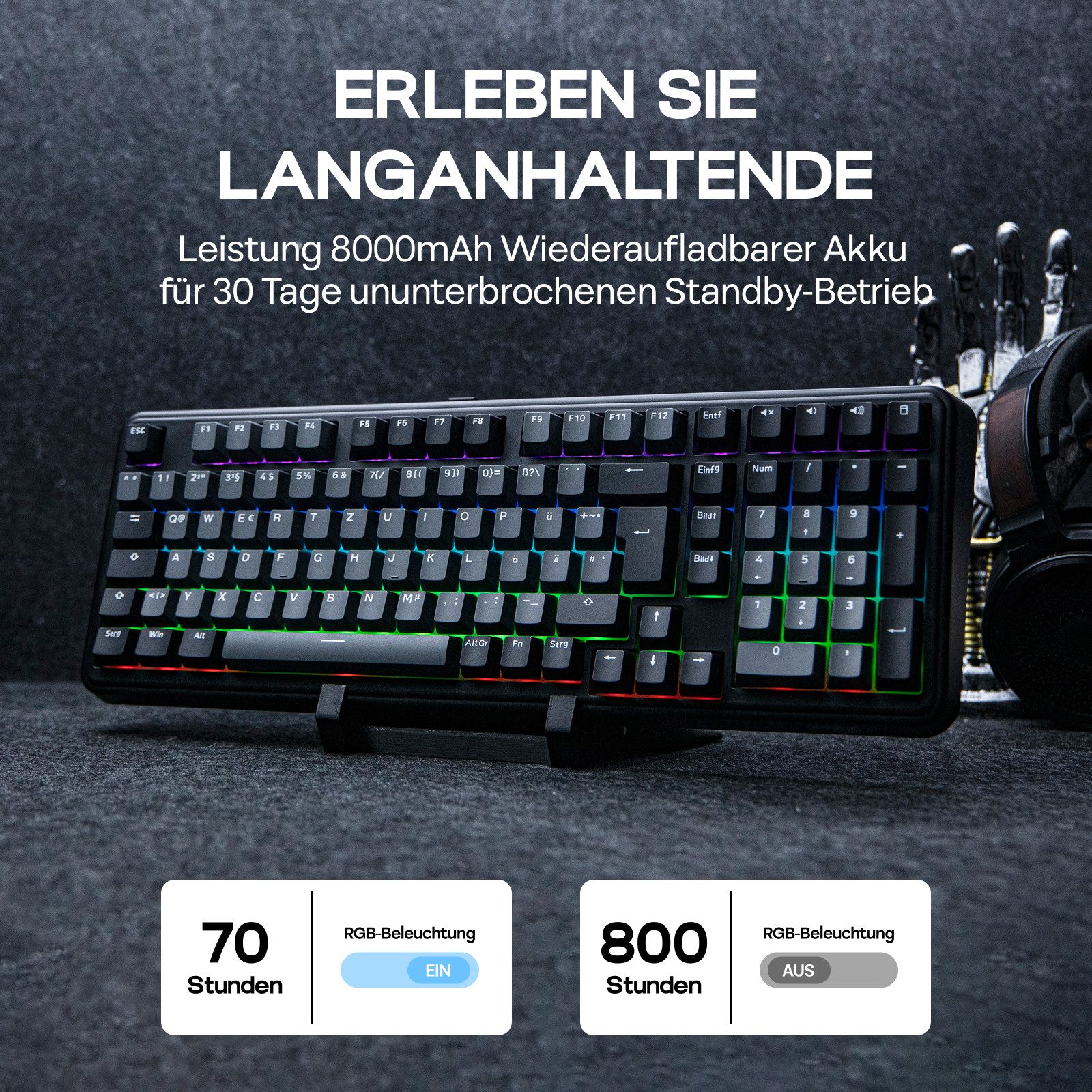 EPOMAKER QWERTZ Mechanische Tastatur Kabellos, 96% Prozent Gaming-Tastatur Tastatur (mit Numpad, Hot-Swap, RGB, Gasket, BT/2.4G/USB-C, Programming Software)