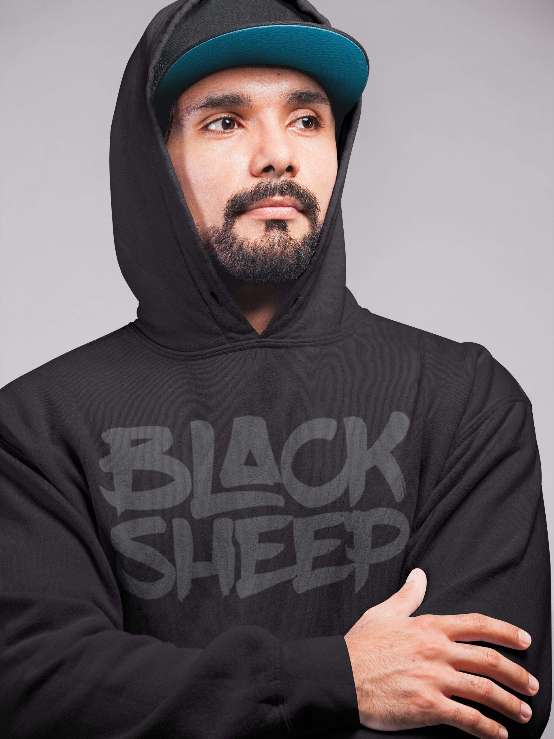 Baddery Kapuzenpullover Hoodie: "Black Sheep" - Schwarzes Schaf - Pullover Streetwear, hochwertiger Siebdruck, auch Übergrößen