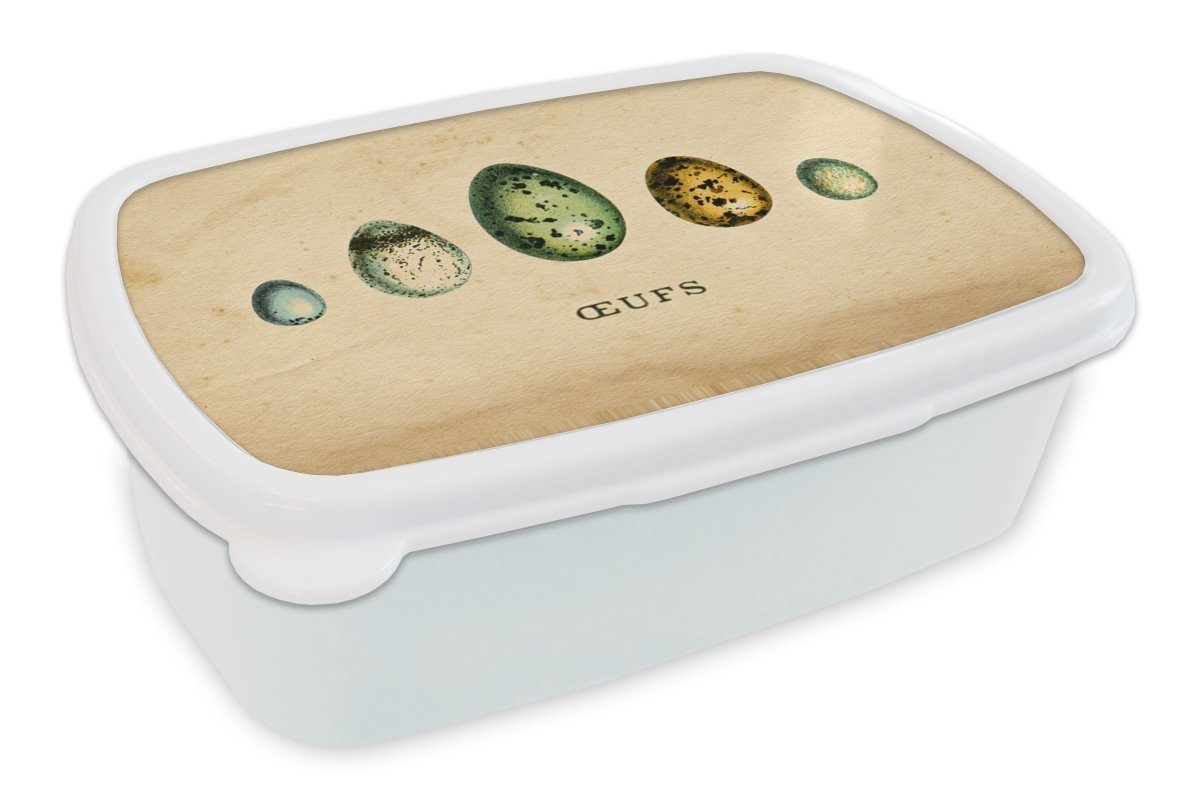 MuchoWow Lunchbox Eier - Tiere - Design, Kunststoff, (2-tlg), Brotbox für Kinder und Erwachsene, Brotdose, für Jungs und Mädchen weiß