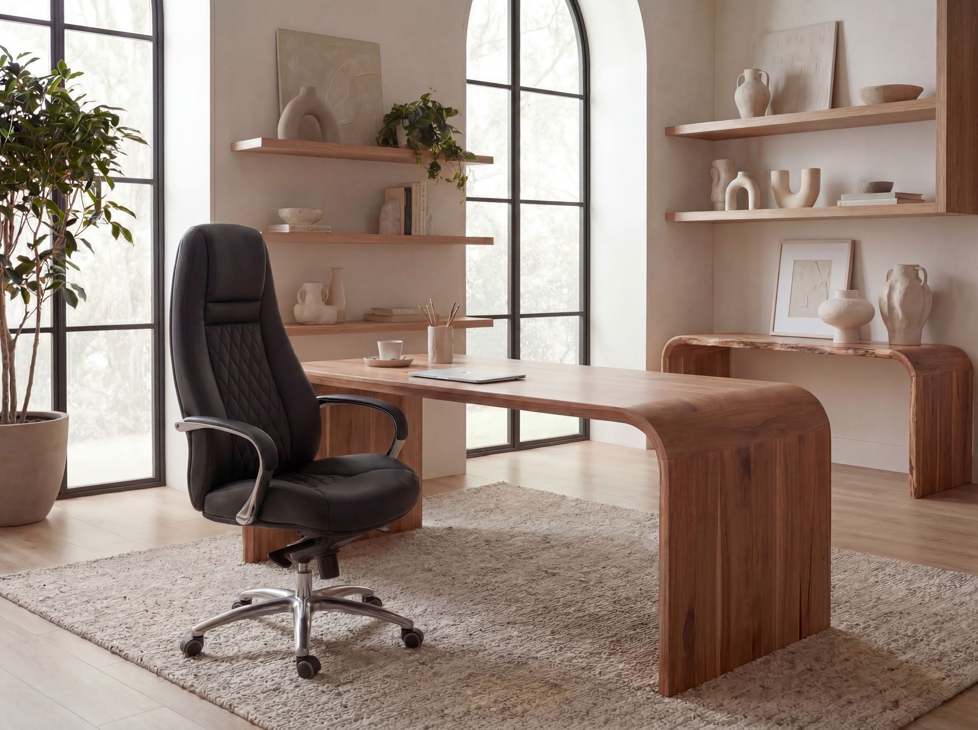 FINEBUY Chefsessel Bürostuhl Echtleder Schreibtischstuhl ergonomisch Drehstuhl (Bürostuhl AUSTIN Echtleder Schwarz 120 kg), Schreibtischstuhl Hohe Rückenlehne mit Kopfstütze