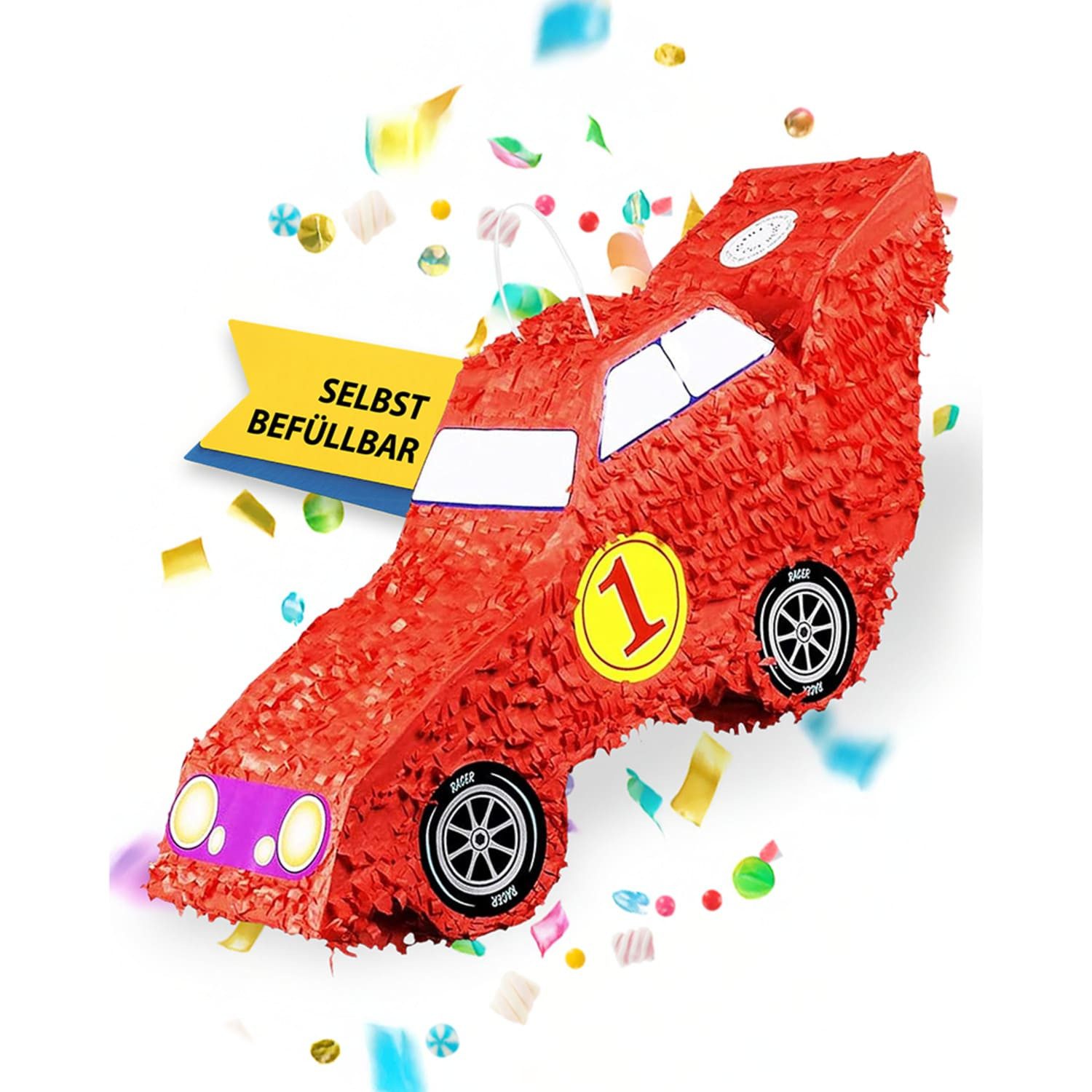 Party Factory Pinata Rennwagen Pinata rot Kinder Partyspiel Schlag-Pinata Kindergeburtstag, stabil