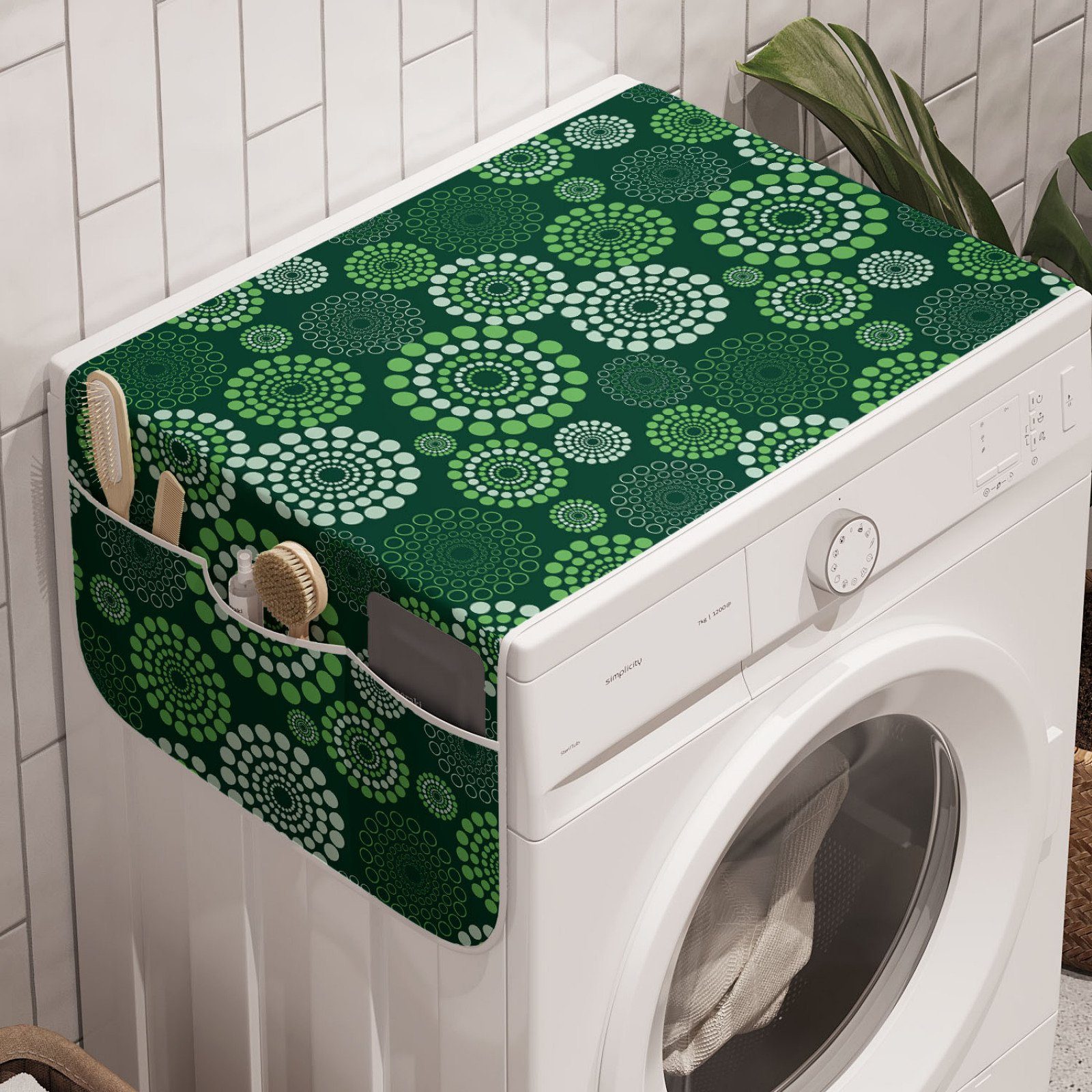 Abakuhaus Badorganizer Anti-Rutsch-Stoffabdeckung für Waschmaschine und Trockner, Abstrakt Grün gepunktete Muster