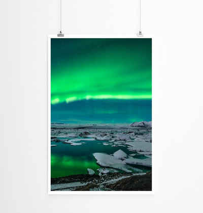 Sinus Art Poster 90x60cm Poster Nordlicht bei der Gletscherlagune Jokulsarlon Island.