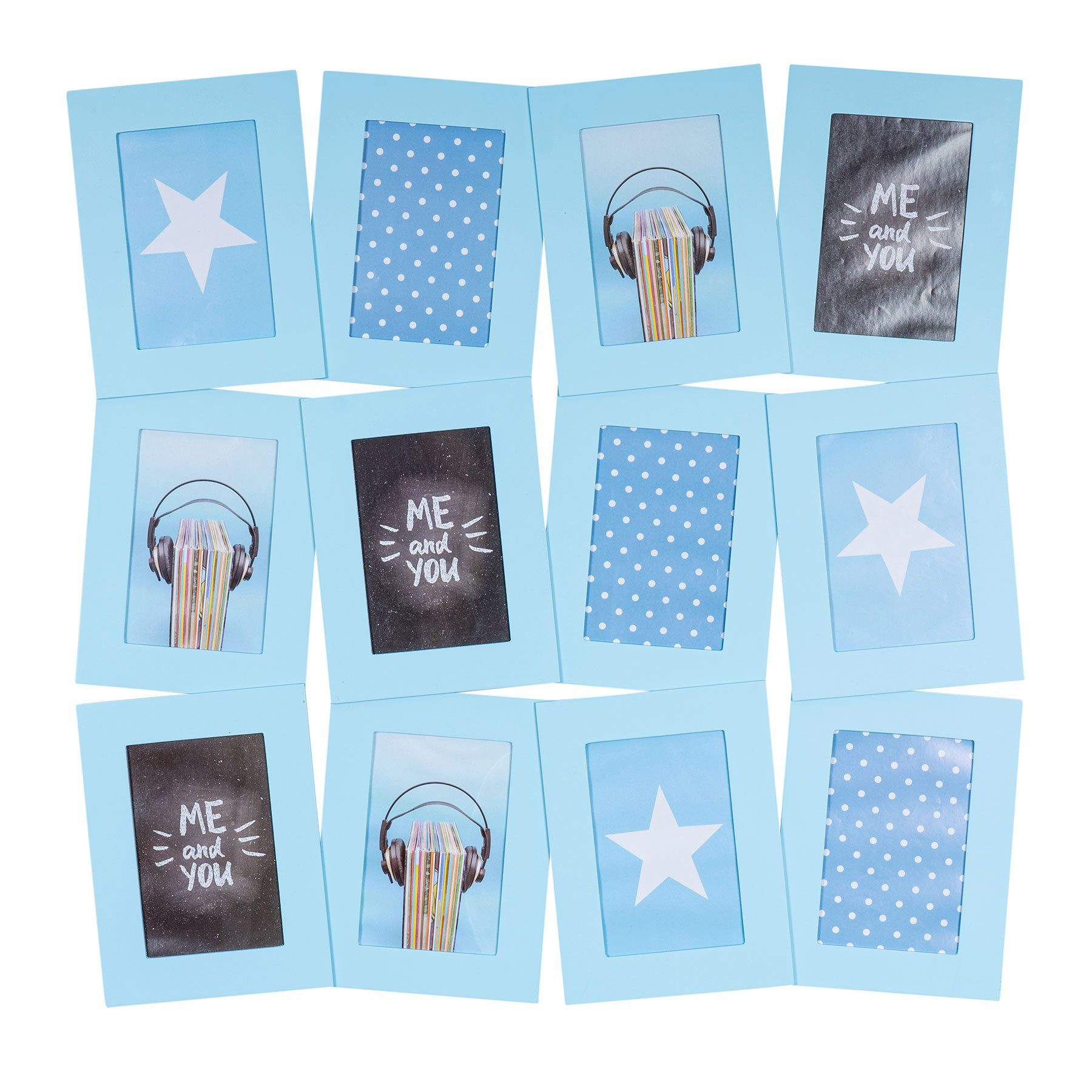 Bilderrahmen Collage, Коллажи для фото 12 Fotos 63x61cm Blau 10x15 Deko Fotorahmen Galerie Collage