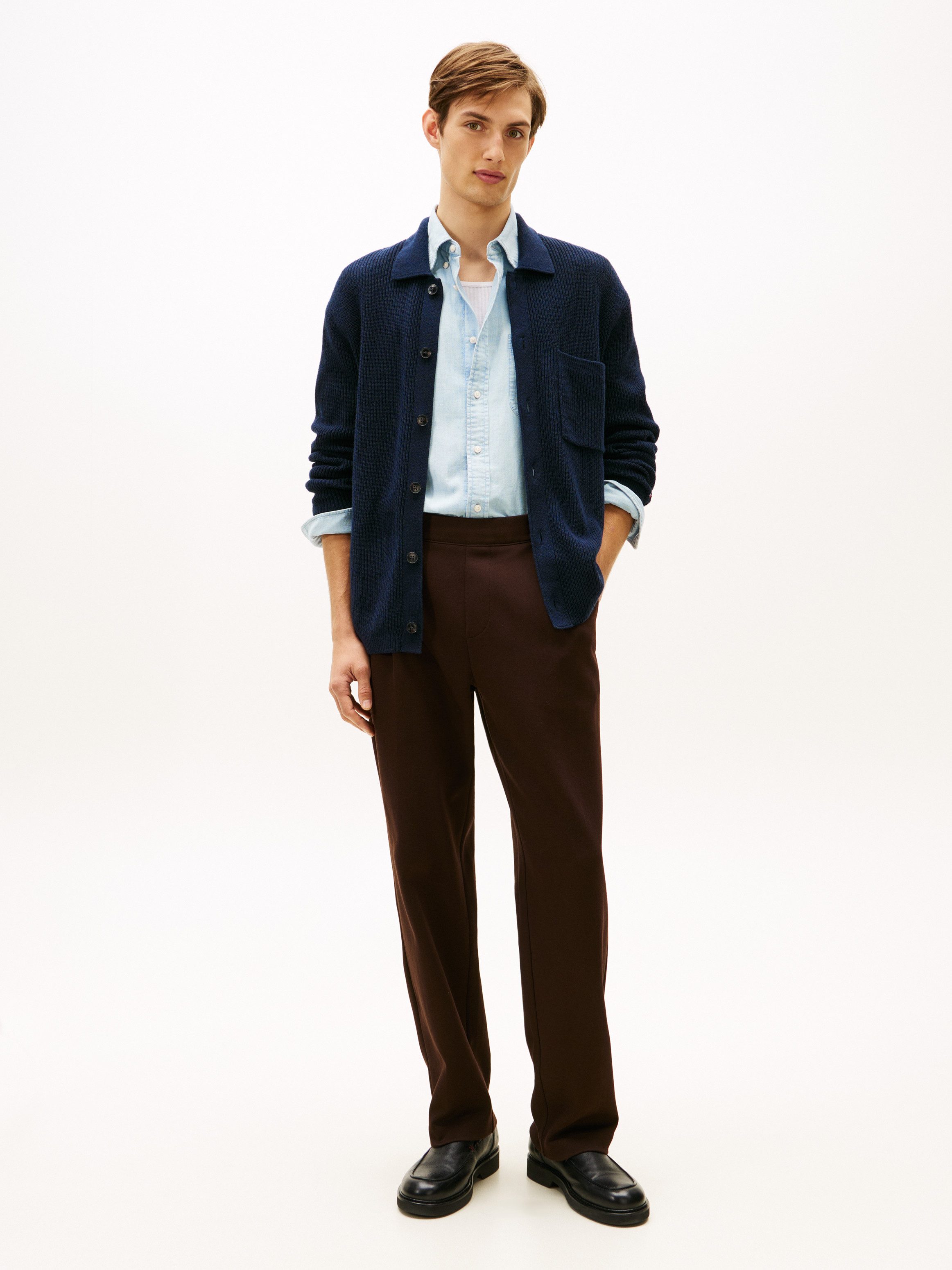 Tommy Hilfiger Cardigan FISHERMAN RIB COACH normale Passform, mit halbgespreizten Kragen