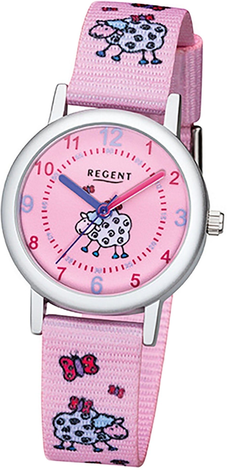rosa, pink, Kinderuhr Regent Textil, Stoffarmband Uhr, Kinder klein(29mm) Regent Quarzuhr Gehäuse, Textil rundes Stoff