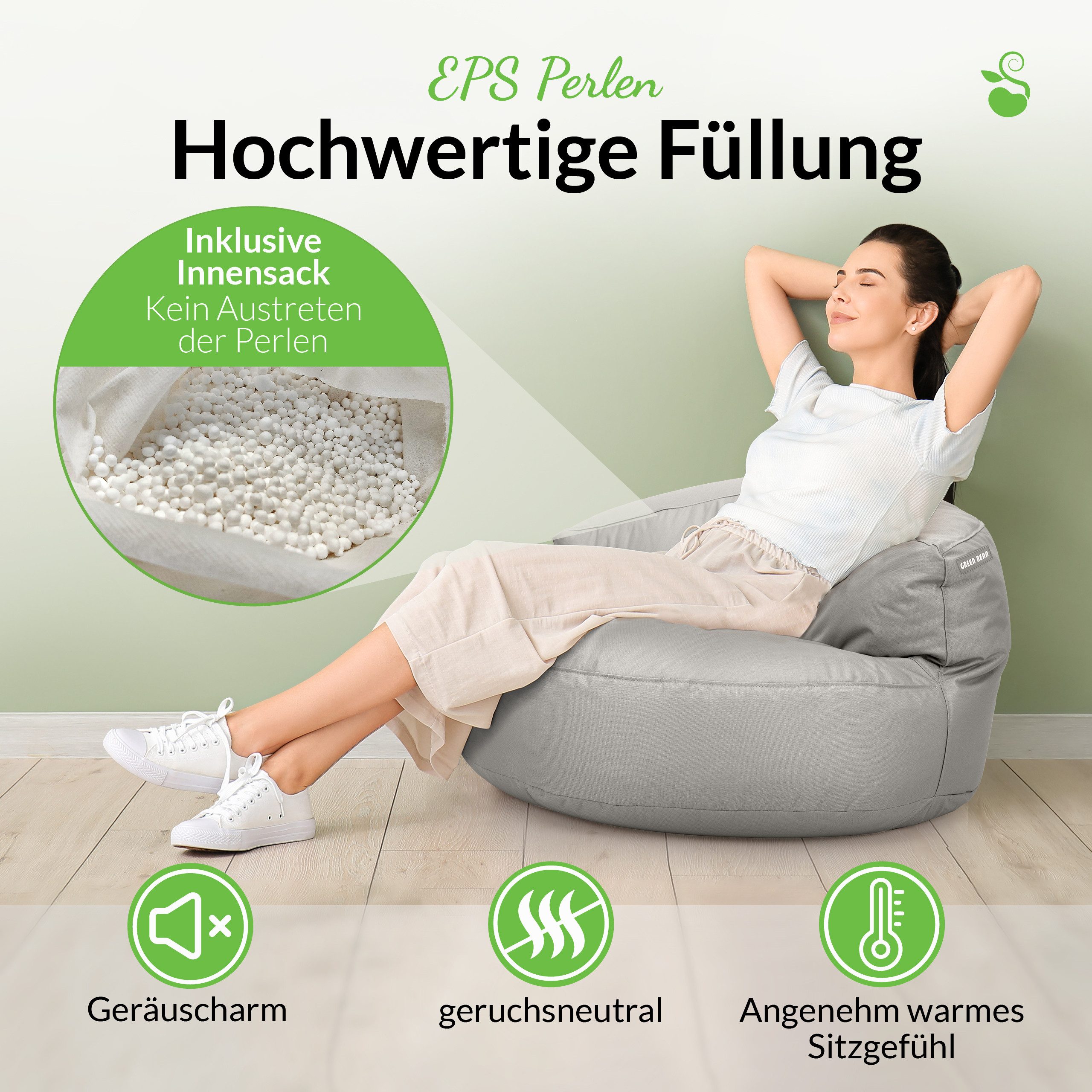 Green Bean Sitzsack Sitzsack Sofa Indoor Outdoor Lounge (mit Rückenlehne, wasserabweisender & abwaschbarer Bezug), Couch Sitzmöglichkeit Gartenliege mit Rückenl – Bild 4 von 5