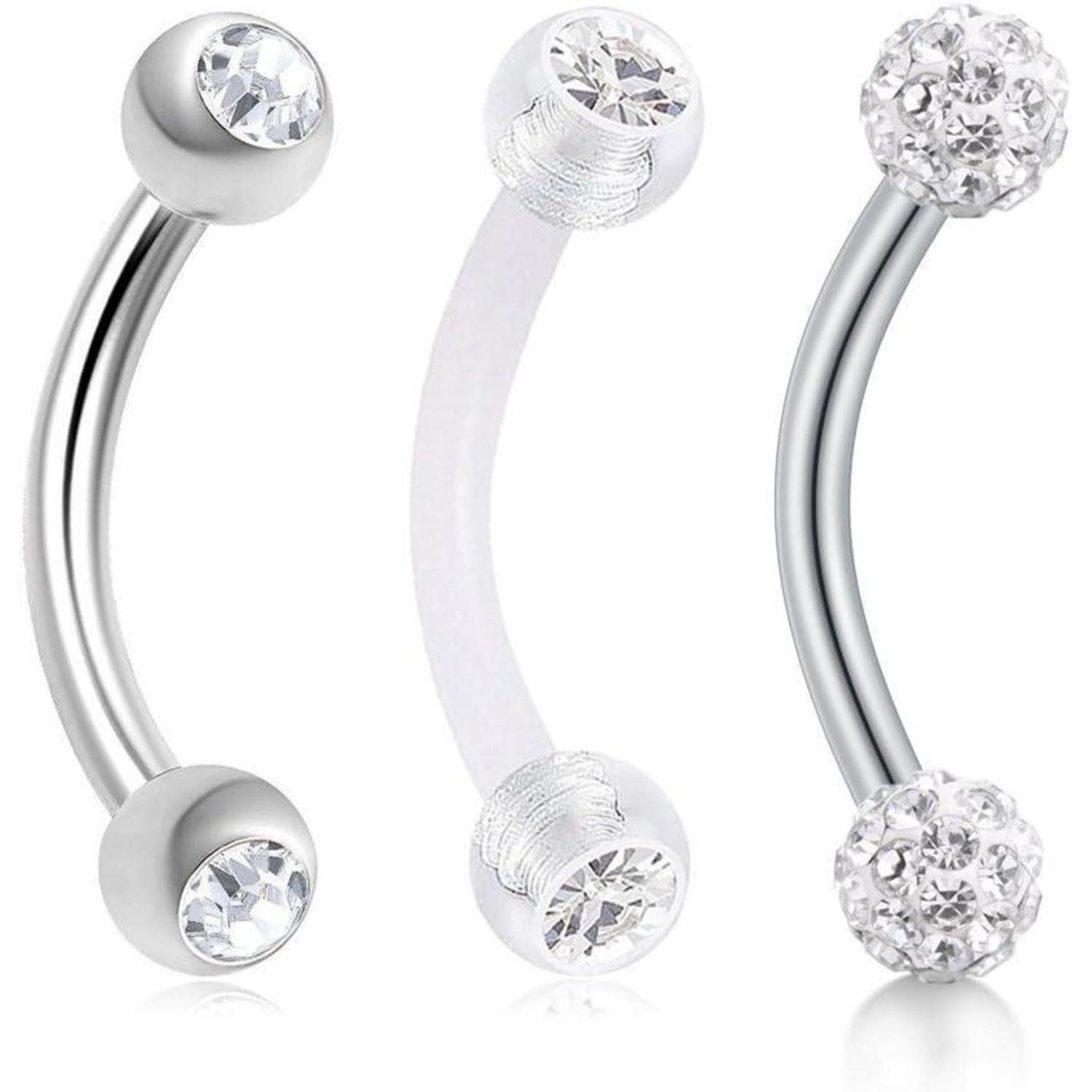 MODRSA Piercing-Set 16G Chirurgenstahl Curved Barbell Piercing Set Lippen Augenbrauen Ohr
