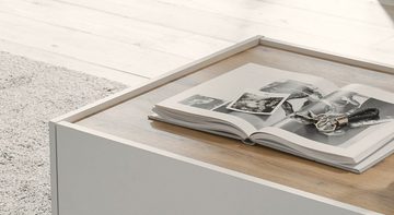 Furn.Design Couchtisch Center (Wohnzimmer Tisch in weiß mit Wotan Eiche, 90 x 60 cm), mit 2 Fächern und Schublade