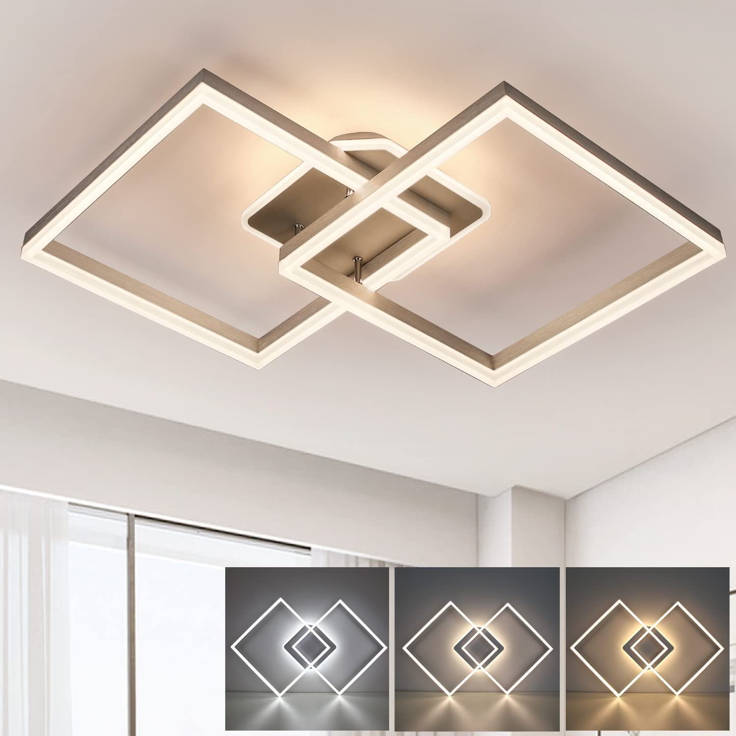 ZMH Deckenleuchte mit Fernbedienung Modern Quadratisch für Schlafzimmer, LED fest integriert, Dimmbar(3000K-6000K)