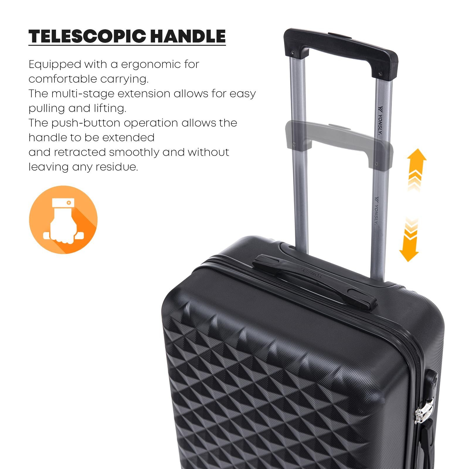 YONSLY Hartschalen-Trolley Reisekoffer Trolley Hartschalenkoffer Rollkoffer mit 4 Rollen, 4 Rollen, ABS und Aluminium, Zahlenschloss, 360°-Doppelrollen, Gummigr – Bild 5 von 5