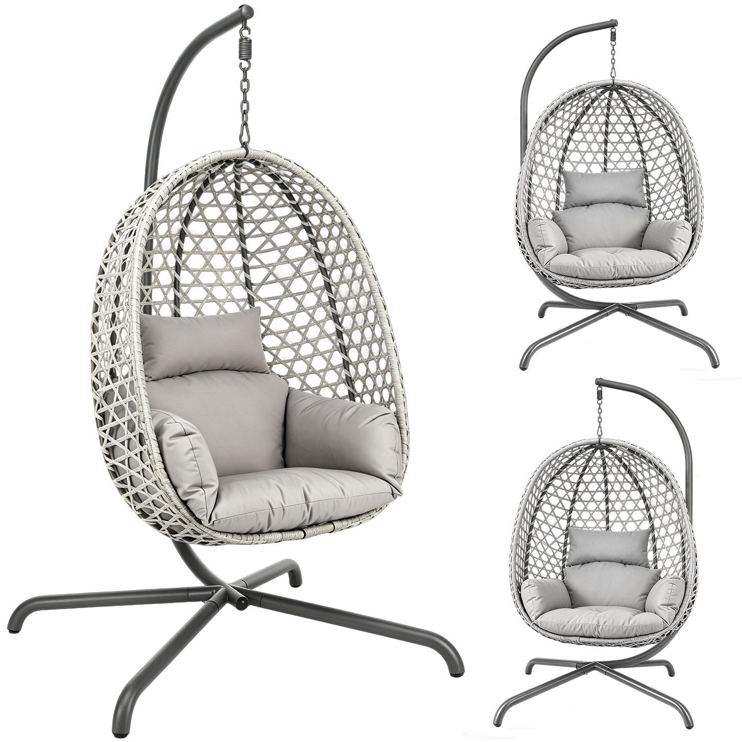 oyajia Hängesessel Hängeschaukel mit Kissen, höhenverstellbar (Hängesessel mit Gestell und extra dickem Kissen, bodenschonend und faltbar, Belastbarkeit 120 kg), Hängeschaukel für Indoor und Outdoor